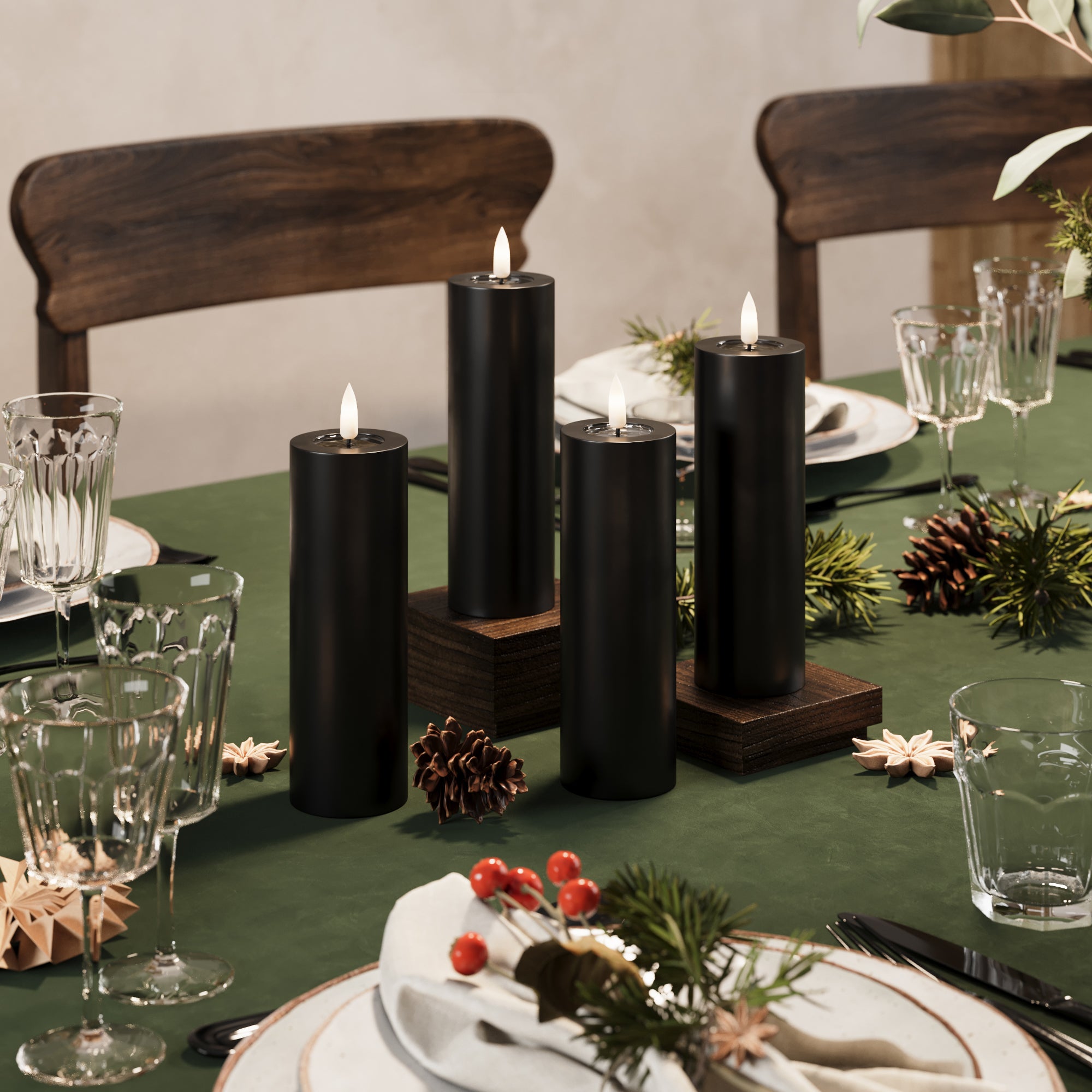 LED Blockljus Ø 5 x 15 cm Svart - 4 st