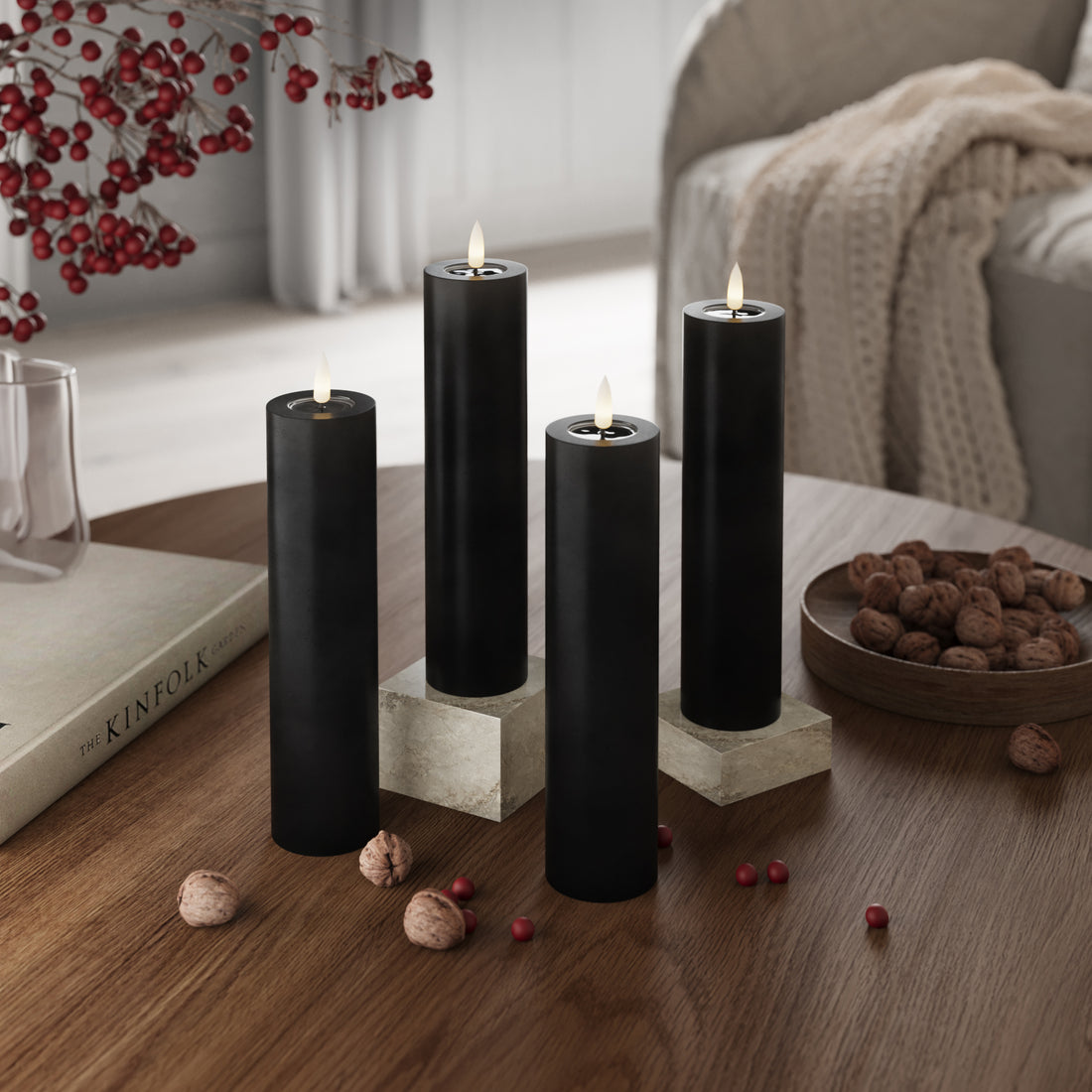 LED Blockljus Ø 5 x 20 cm Svart - 4 st