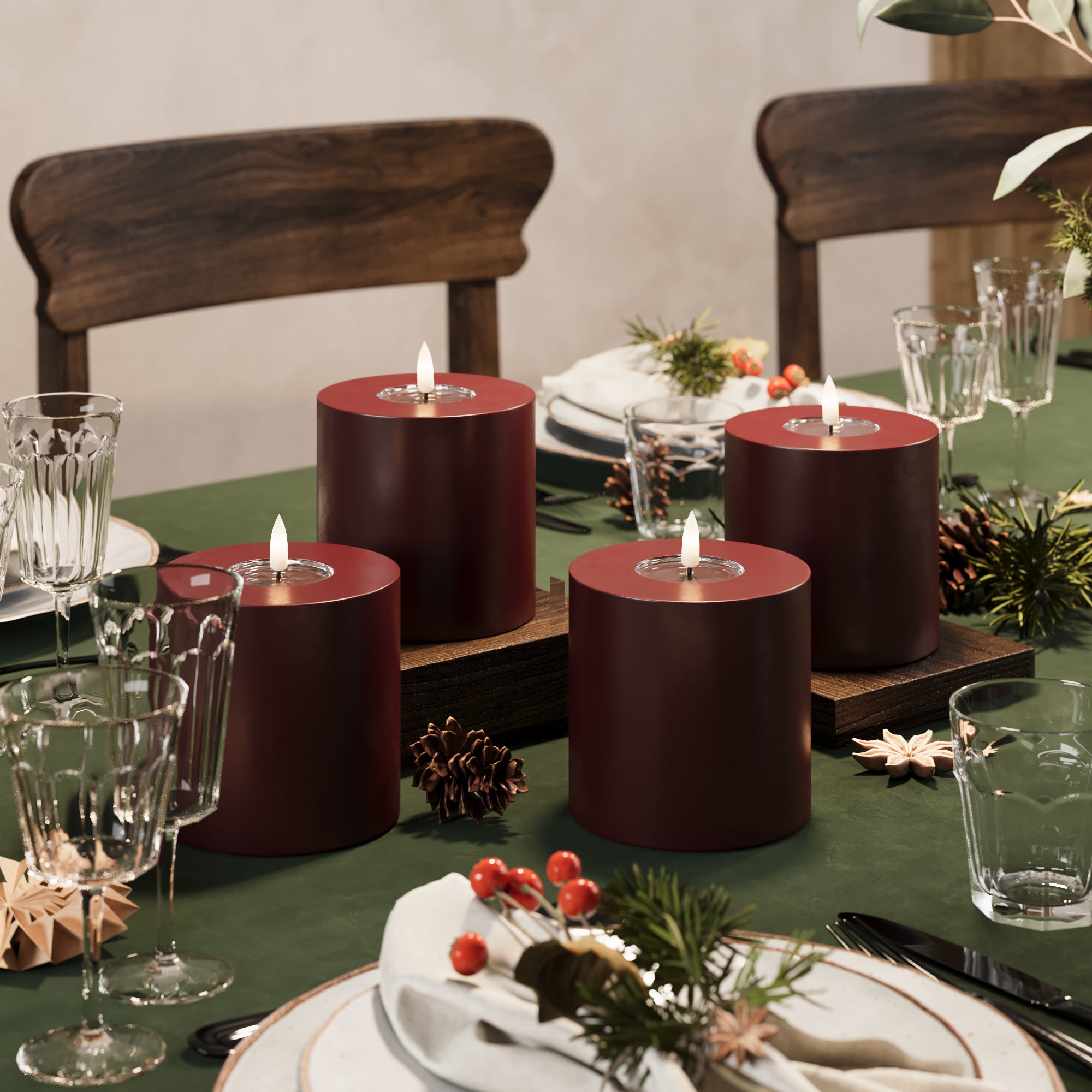 Φώτα μπλοκ LED Ø 10 x 10 cm Βουργουνδί - 4 τεμ.