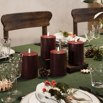 LED blokk lámpák Ø 7,5 x 10 cm Burgundia - 4 db