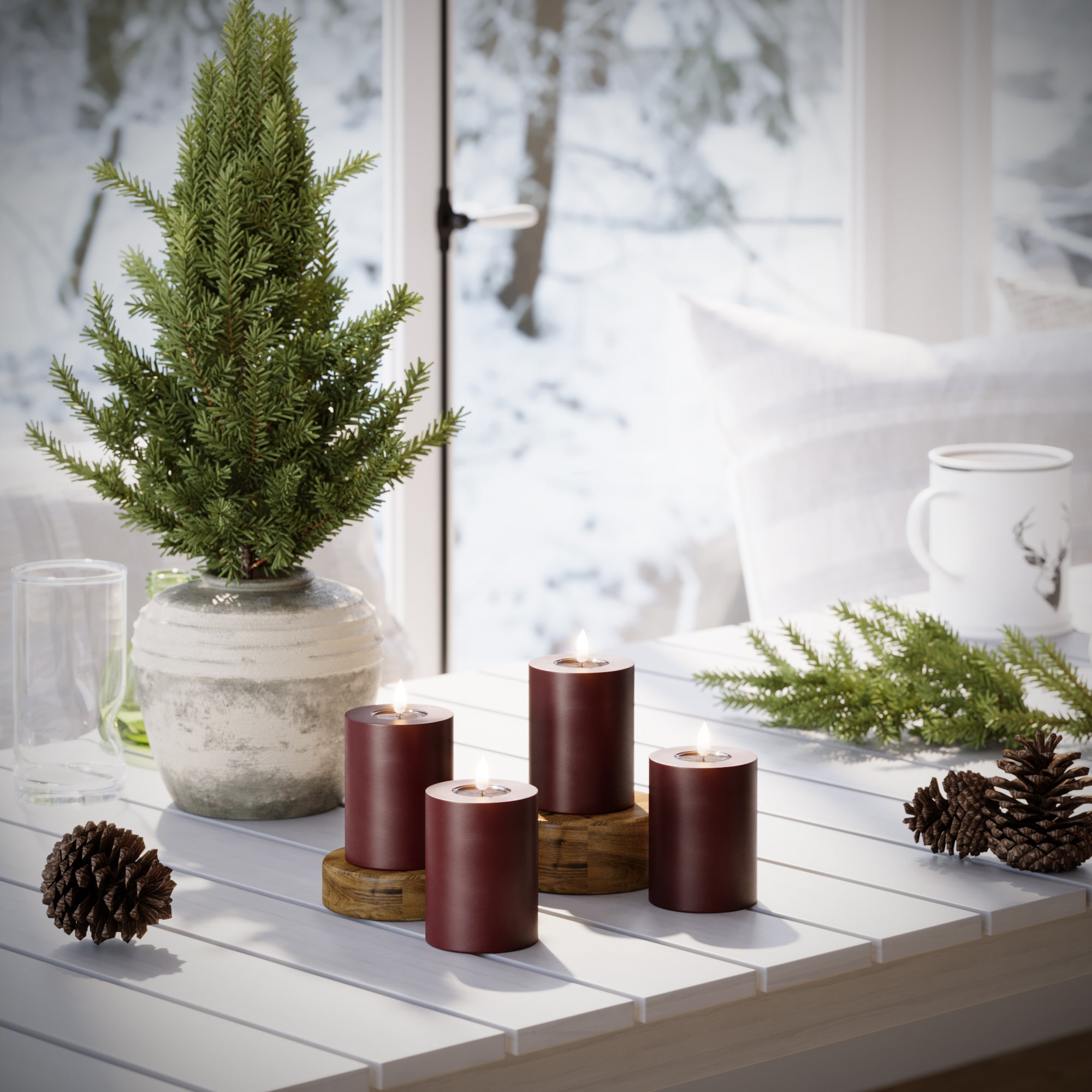 LED blokk lámpák Ø 7,5 x 10 cm Burgundia - 4 db