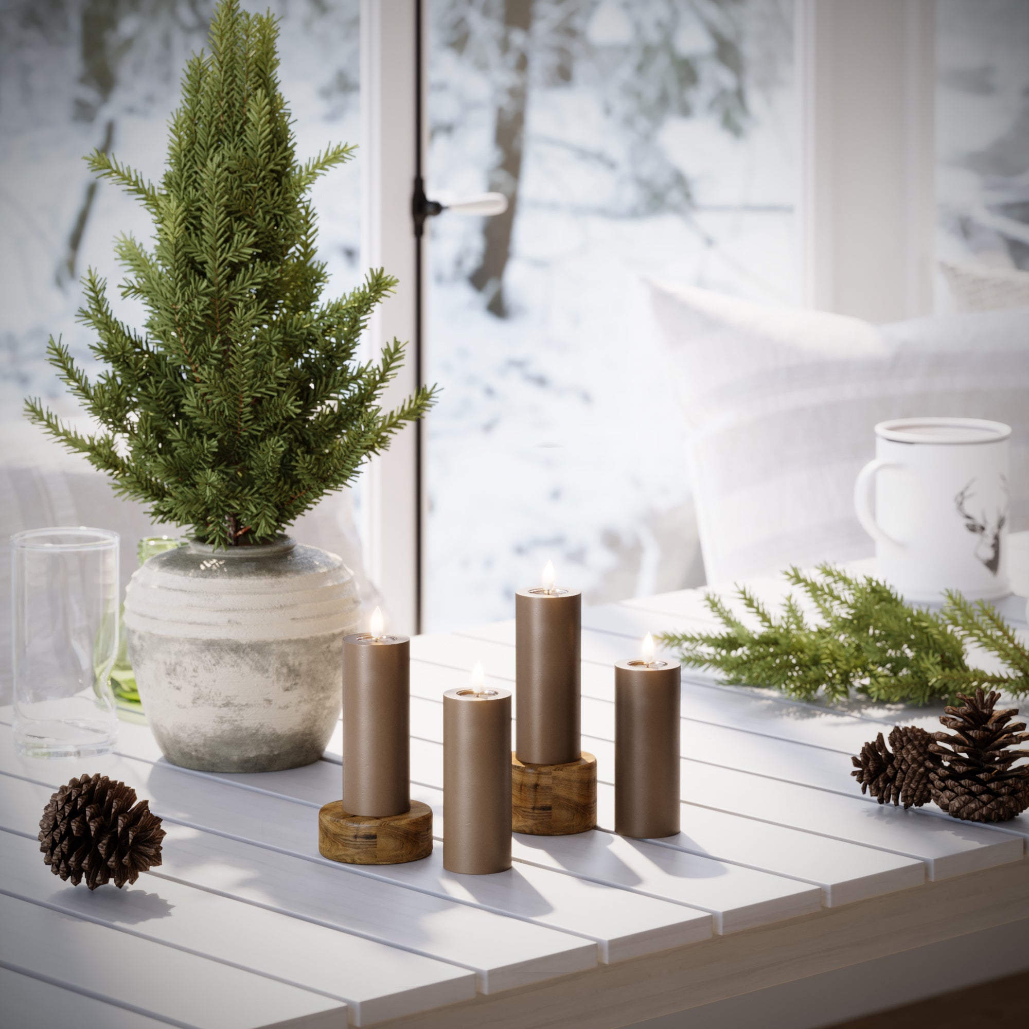 LED Blockljus Ø 5 x 12,5 cm Karamell - 4 st