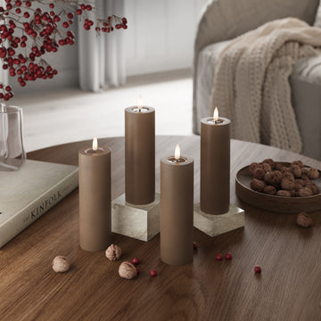 LED Blockljus Ø 5 x 12,5 cm Karamell - 4 st