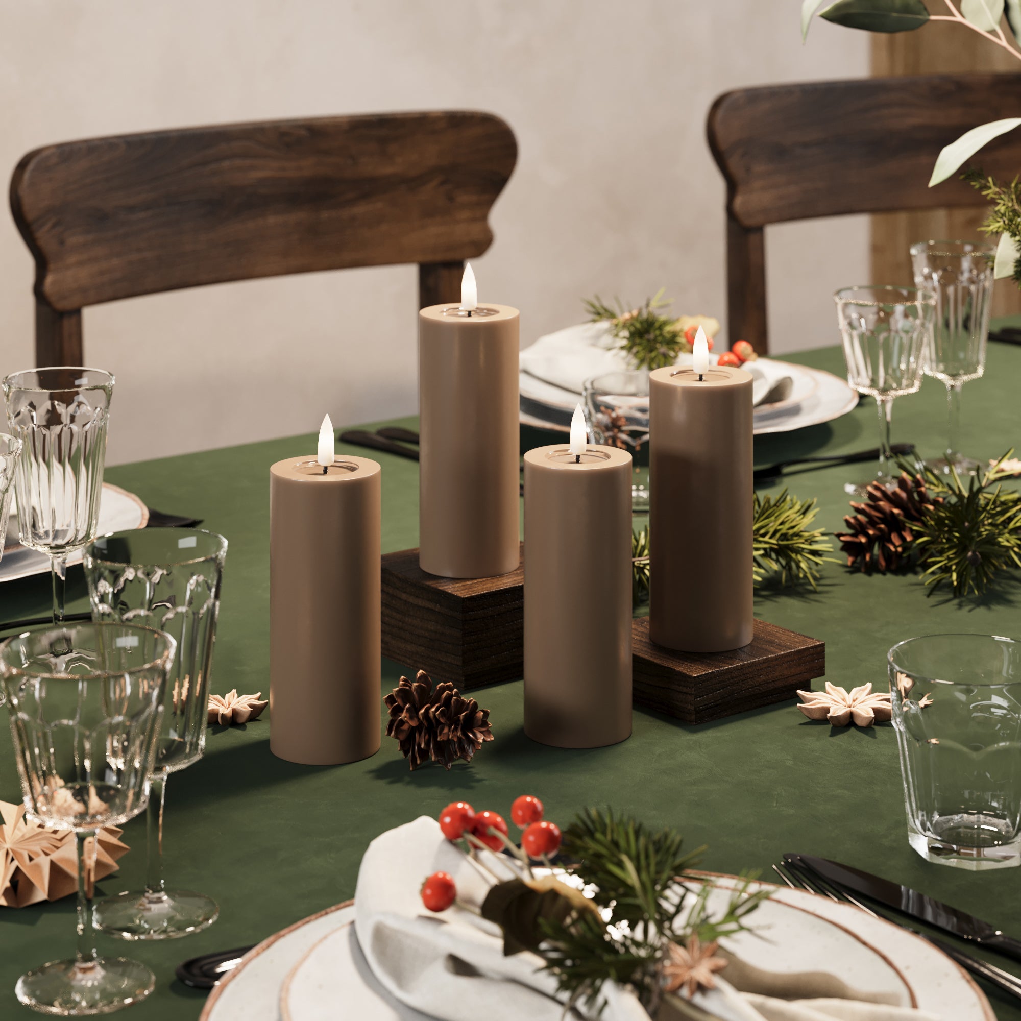 LED Blockljus Ø 5 x 12,5 cm Karamell - 4 st