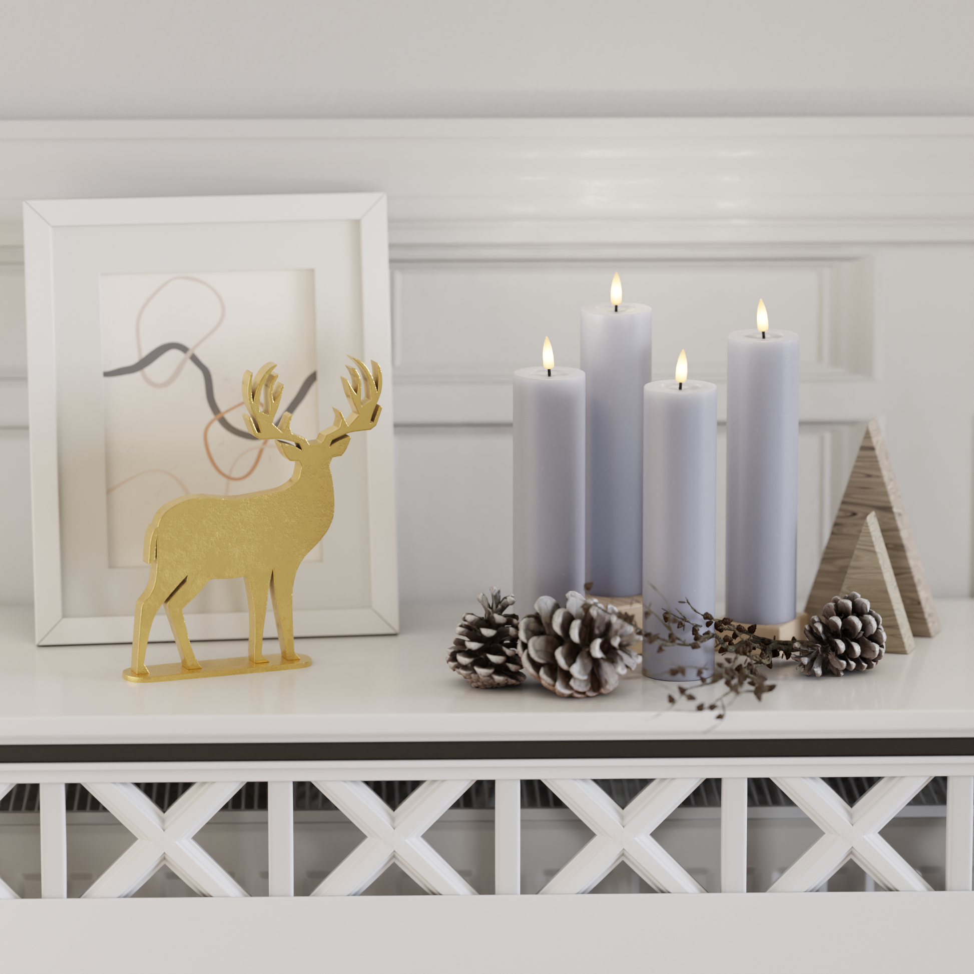 Deluxe Homeart LEDs Vela pilar pacote - Azul empoeirado - 5 x 12,5 + 15 + 20 2