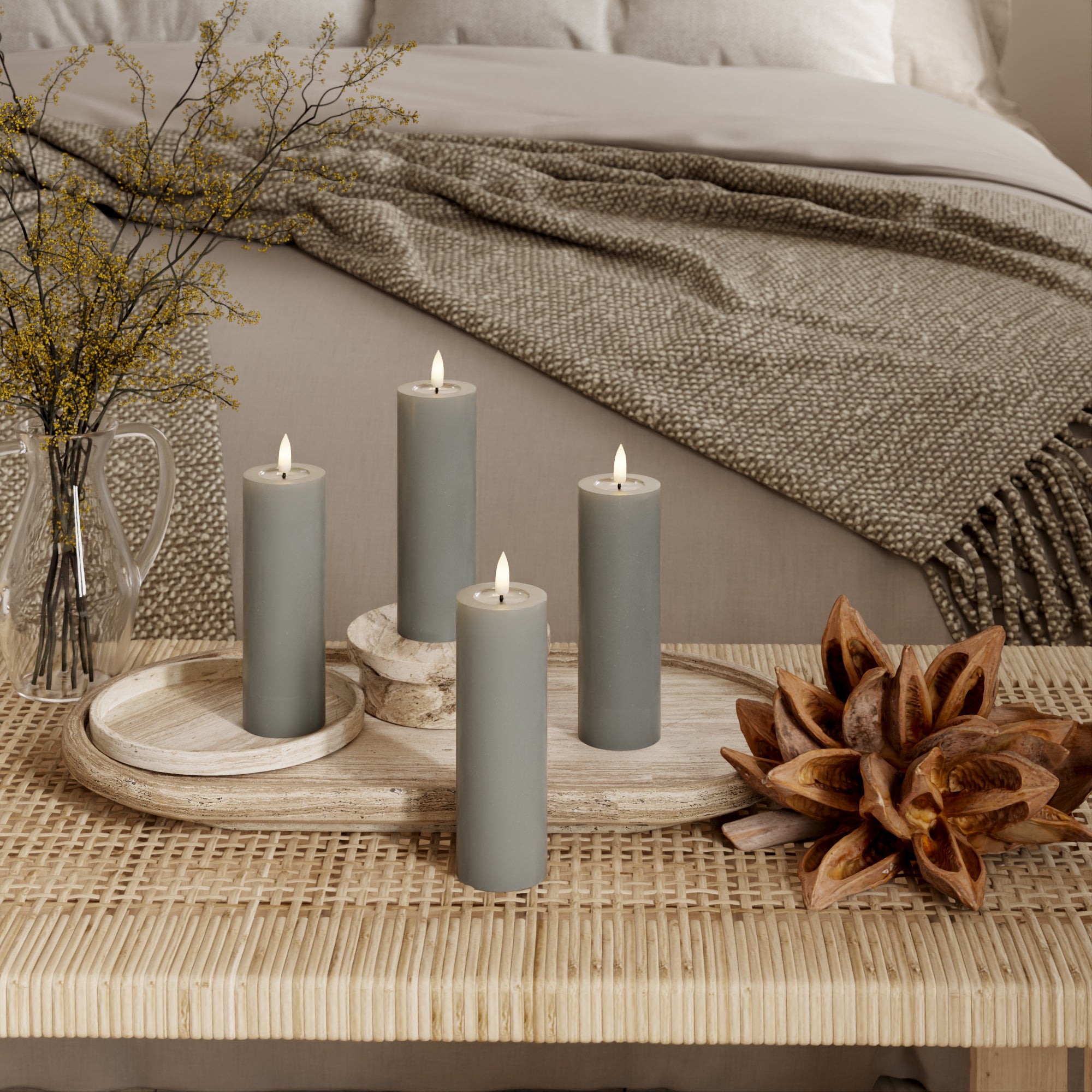 LIDERADO Vela pilar Ø 5 x 15 cm Cinzento - 4 pcs