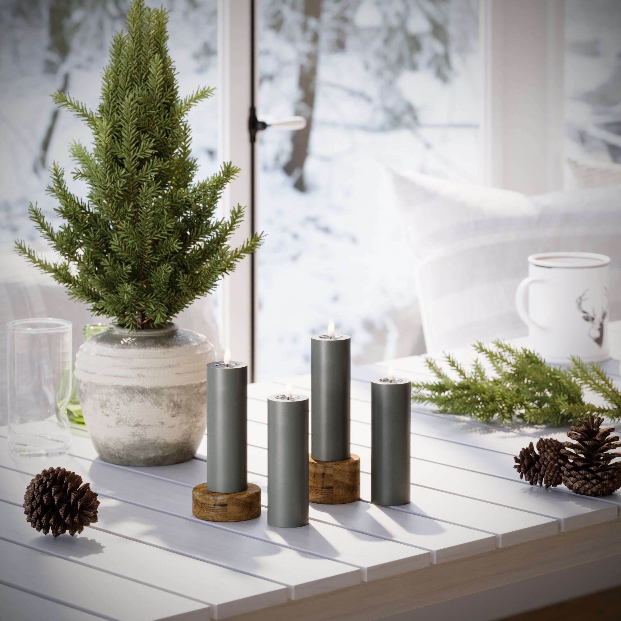LIDERADO Vela pilar Ø 5 x 15 cm Cinzento - 4 pcs