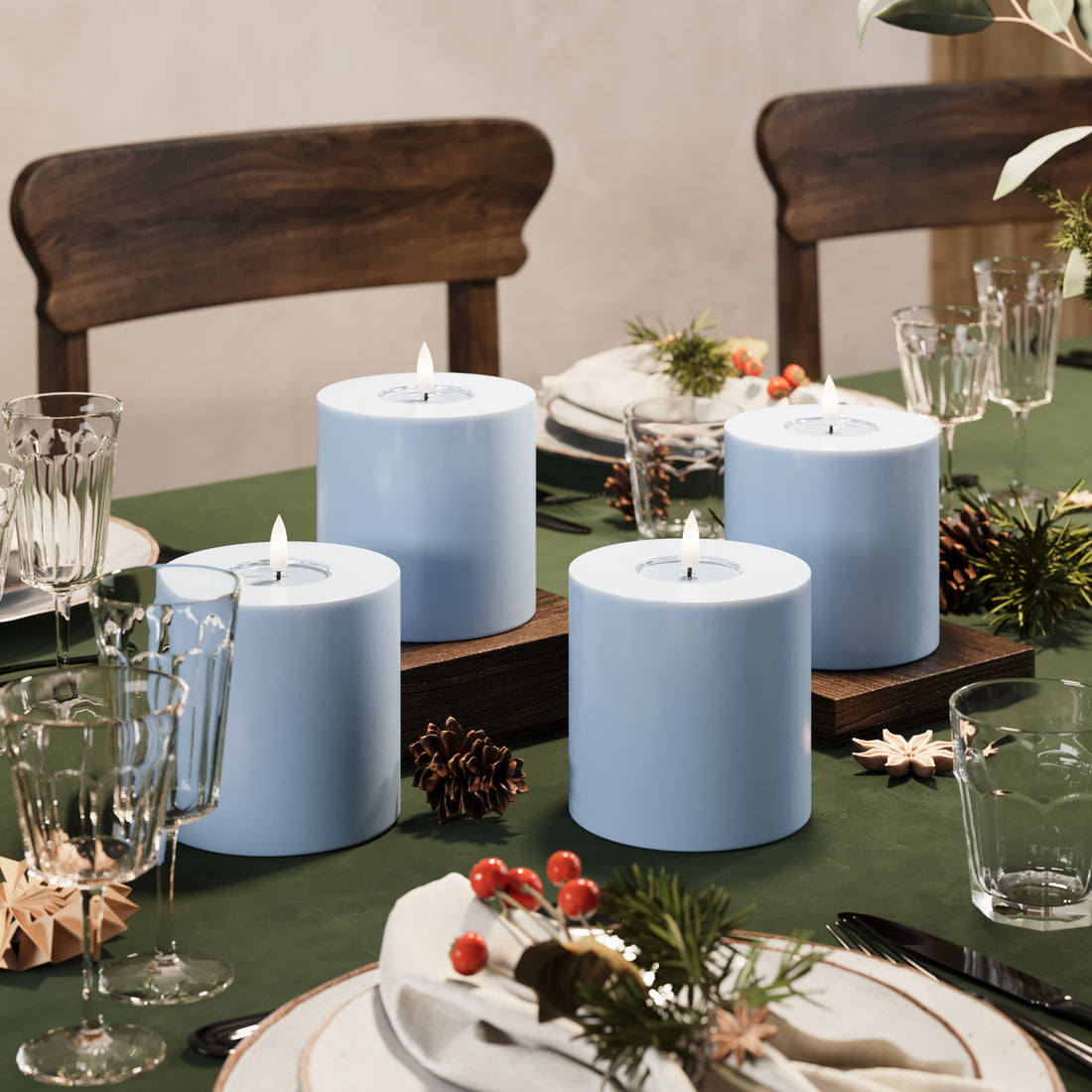 LED blokk lámpák Ø 10 x 10 cm Jégkék - 4 db