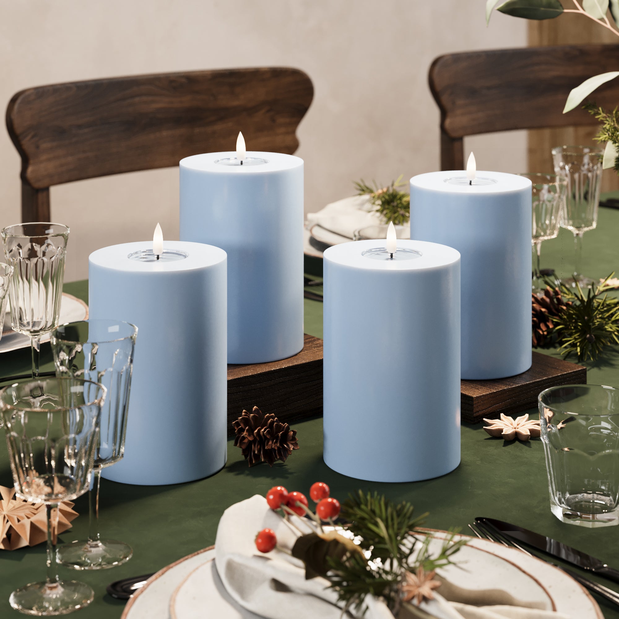 LED blokové svetlá Ø 10 x 15 cm Ľadovo modrá - 4 ks