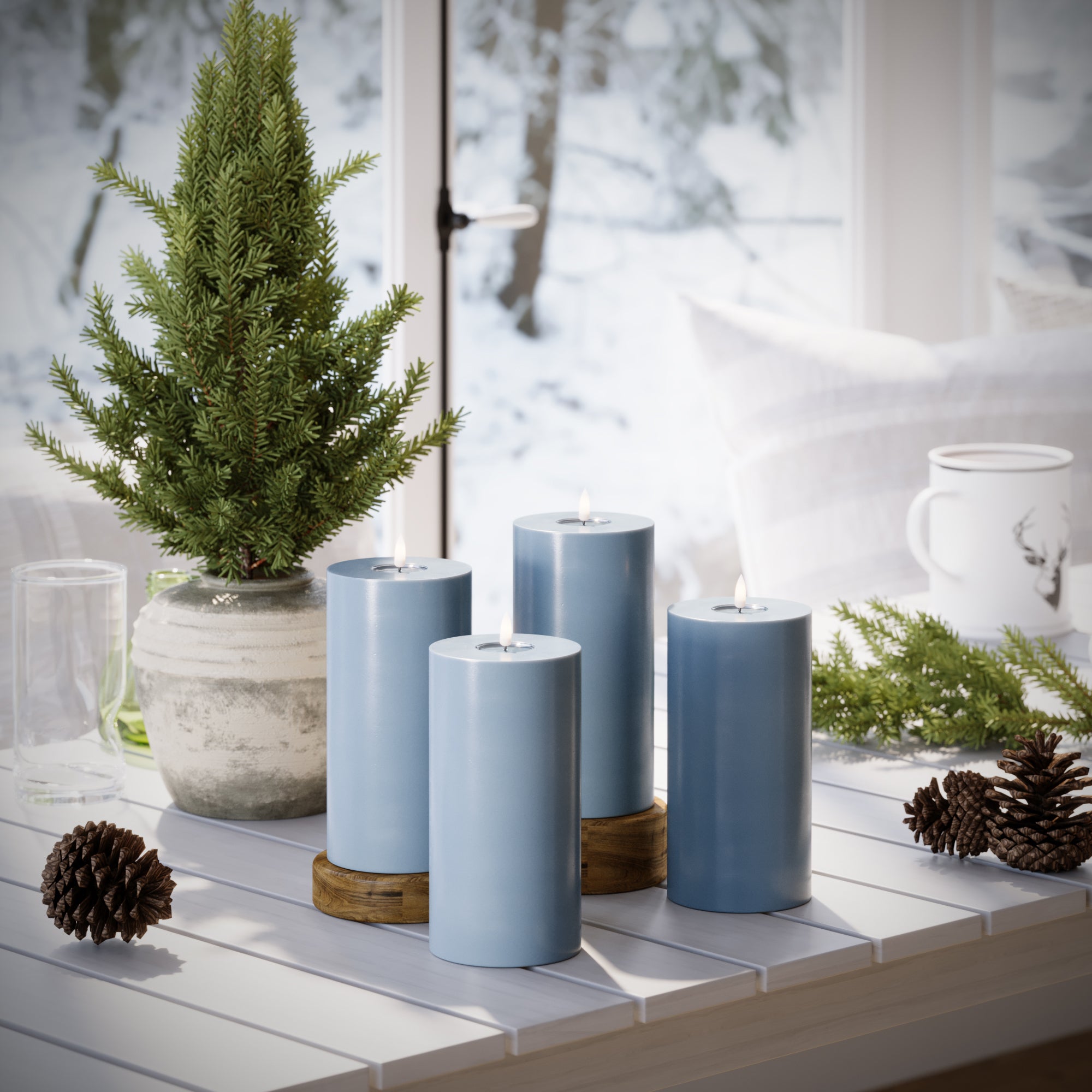 LED Blockljus Ø 10 x 20 cm Isblå - 4 st