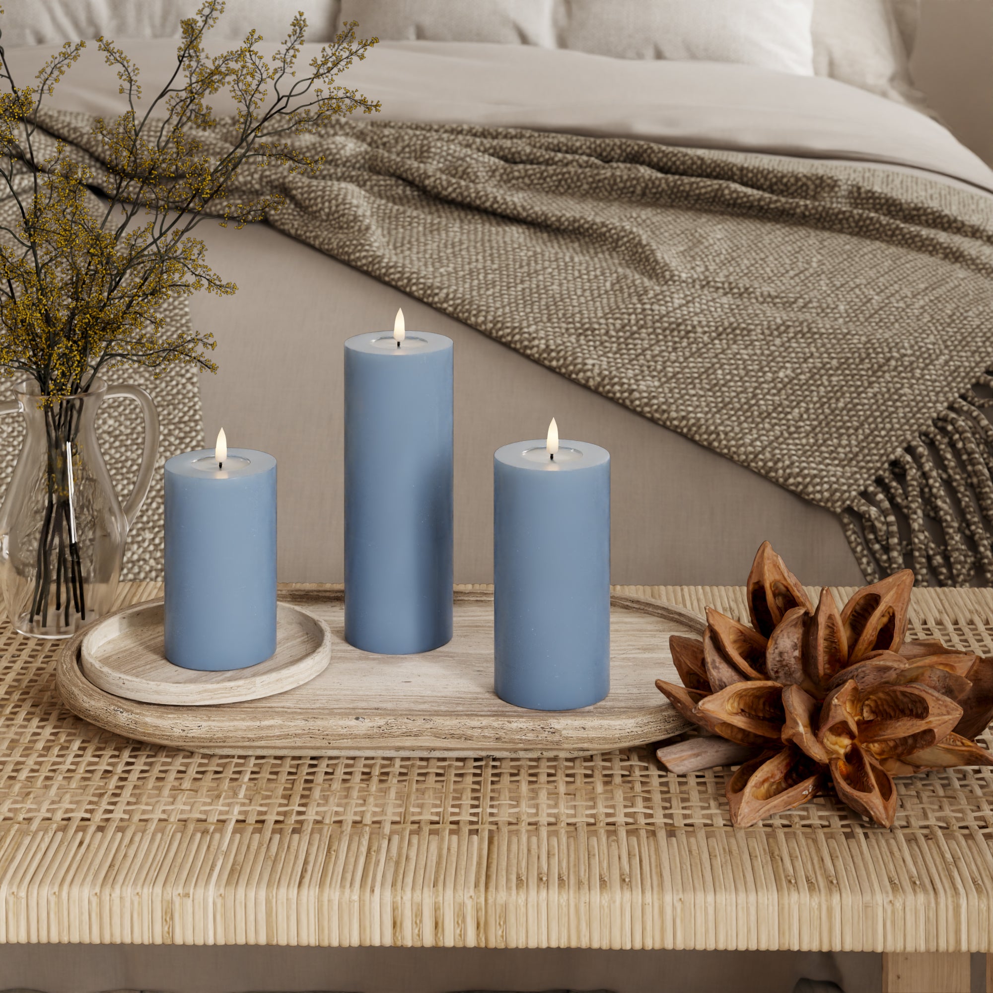 LIDERADO Vela pilar Ø 7,5 x 12,5 + 15 + 20 Azul gelo