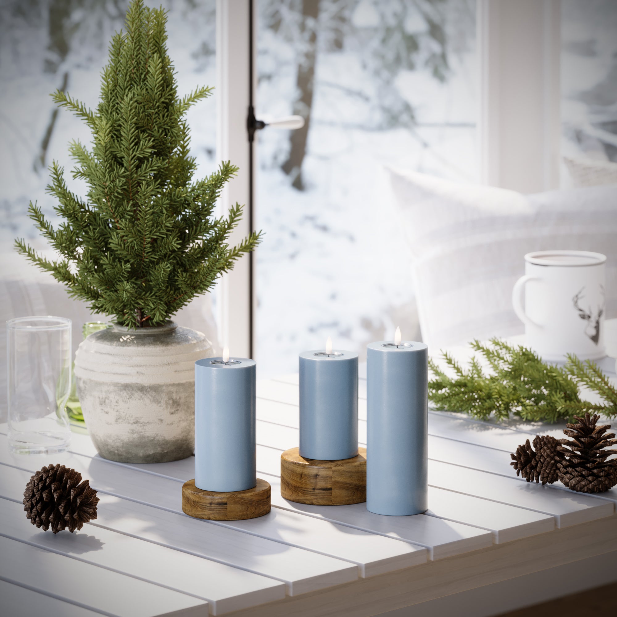 LIDERADO Vela pilar Ø 7,5 x 12,5 + 15 + 20 Azul gelo