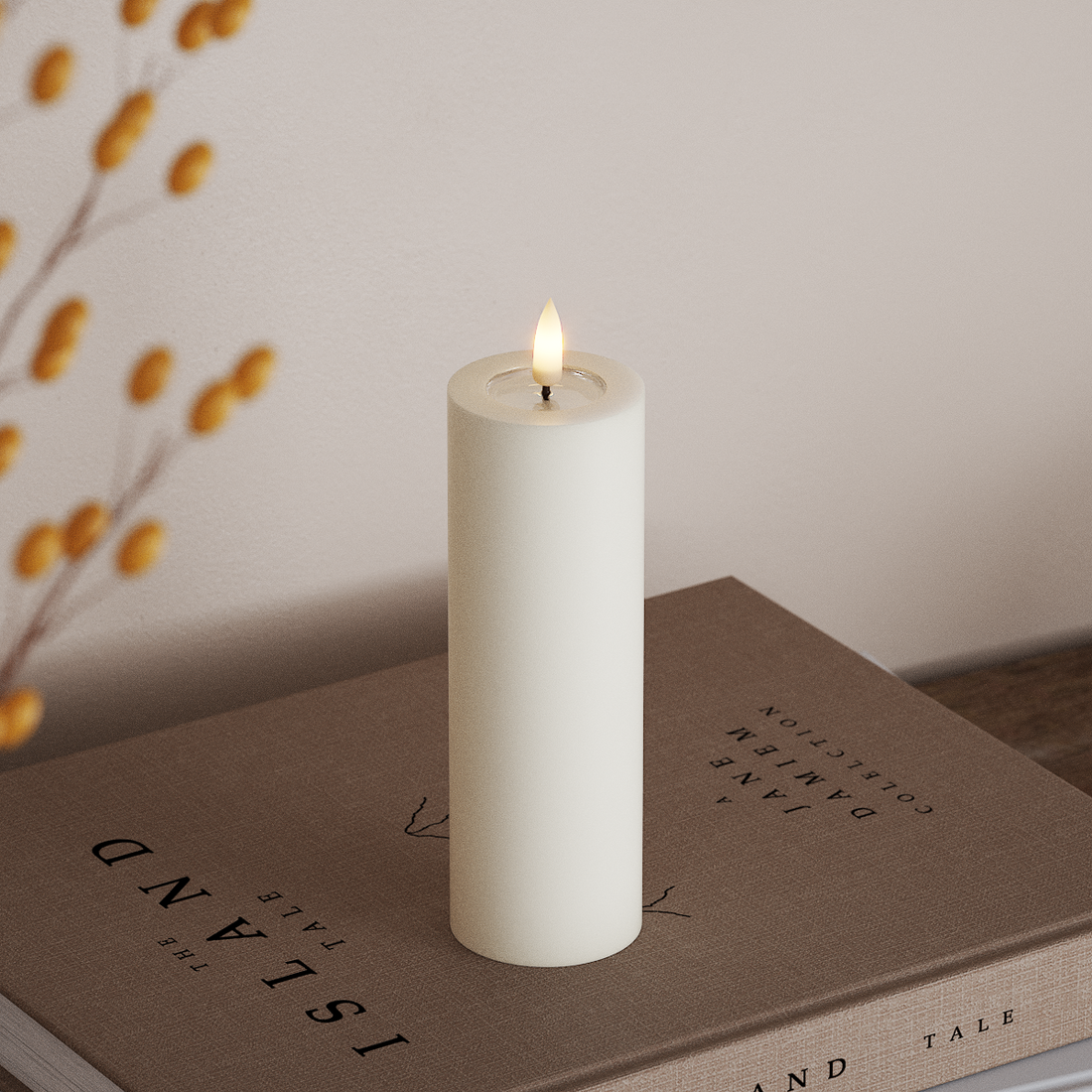 Deluxe Homeart LED Bloklys Ø 5 x 15 cm Hvid LED bloklys 4