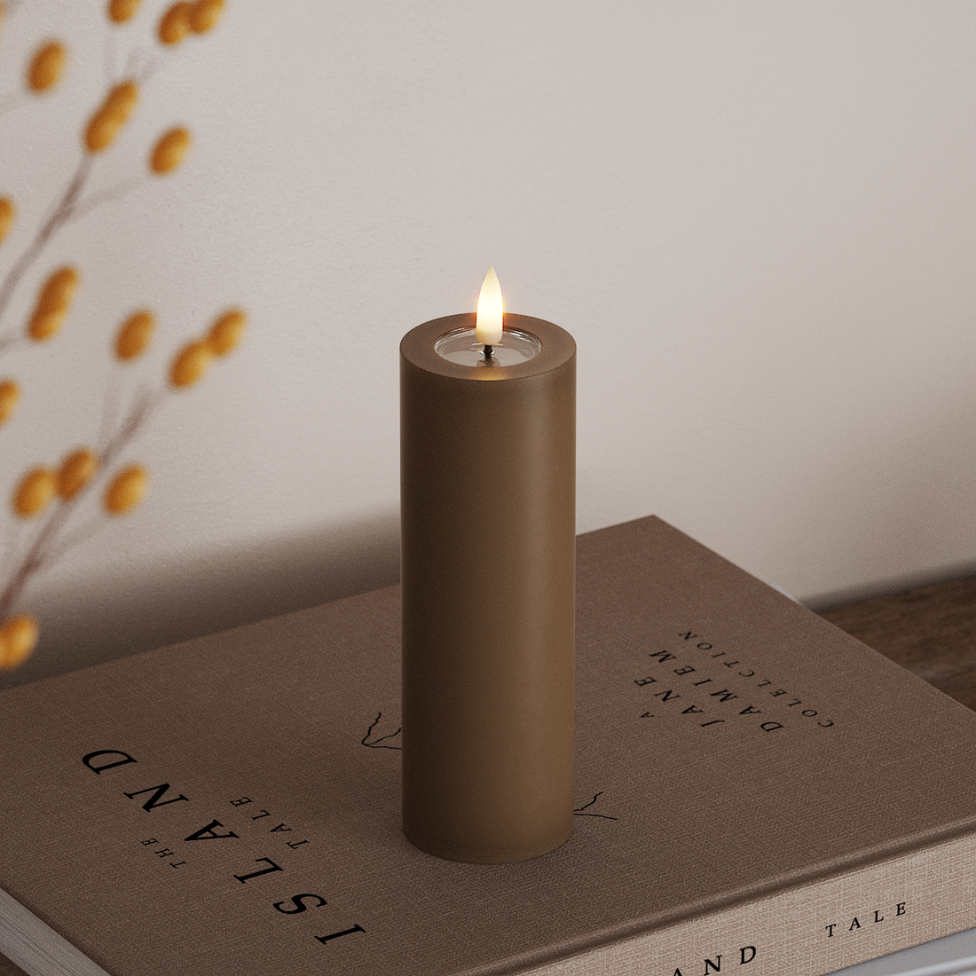 Deluxe Homeart LED Bloklys Ø 5 x 15 cm Karamel LED bloklys 4