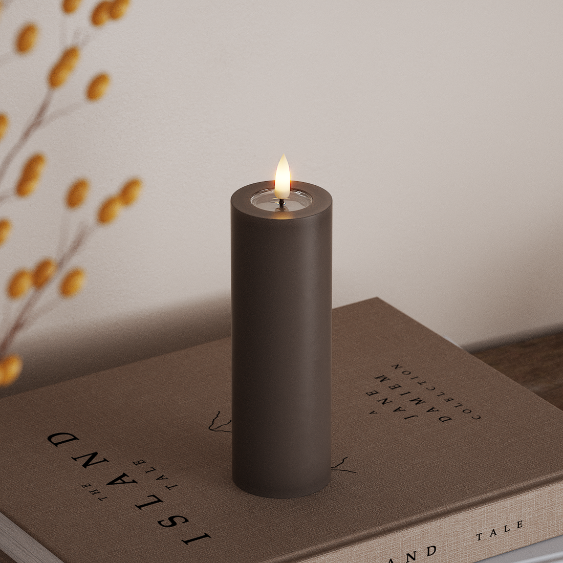 Deluxe Homeart LED Blockljus Ø 5 x 15 cm Mocca LED Blockljus 4