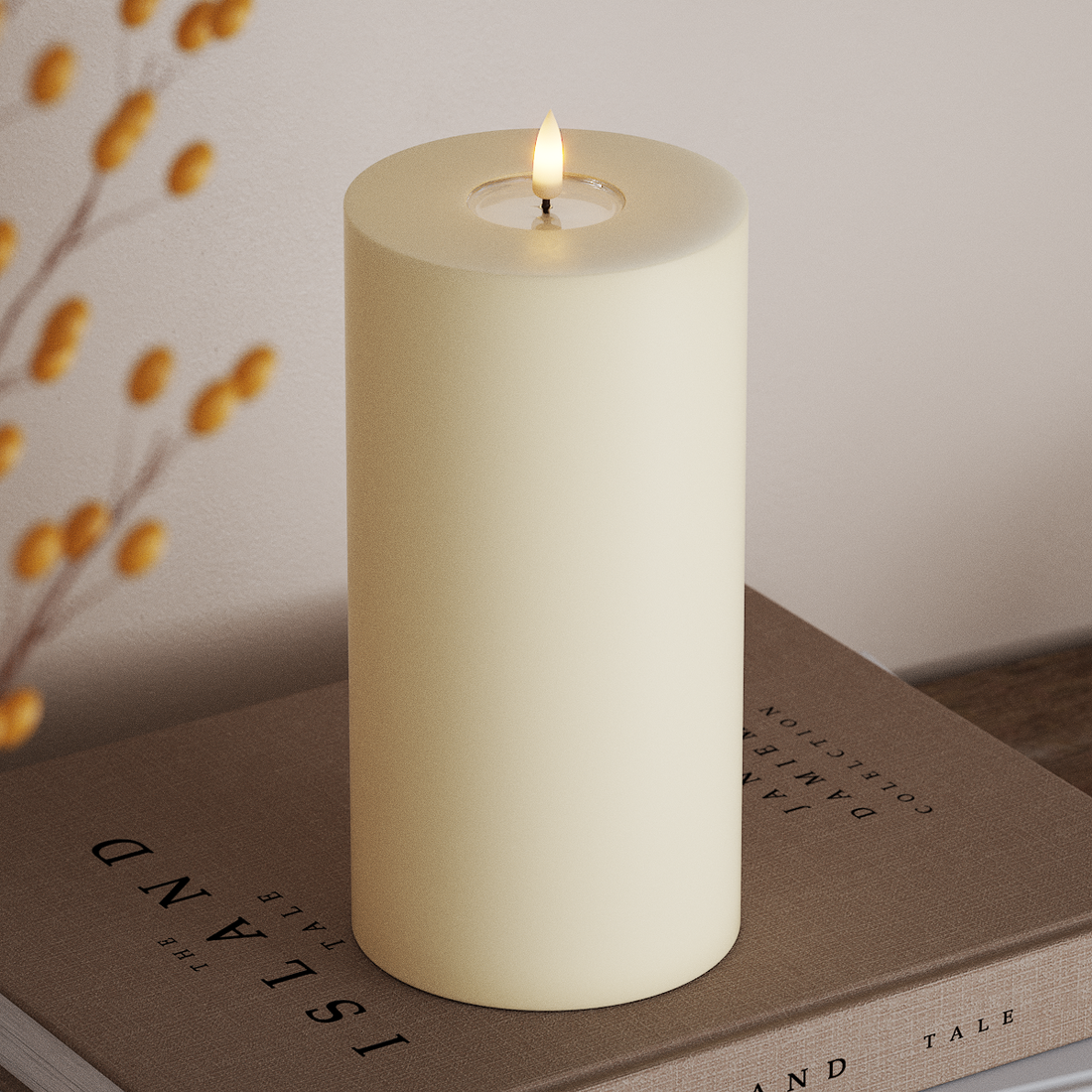 Deluxe Homeart Φωτιστικό μπλοκ LED Ø 10 x 20 cm Κρεμ Φως μπλοκ LED 4