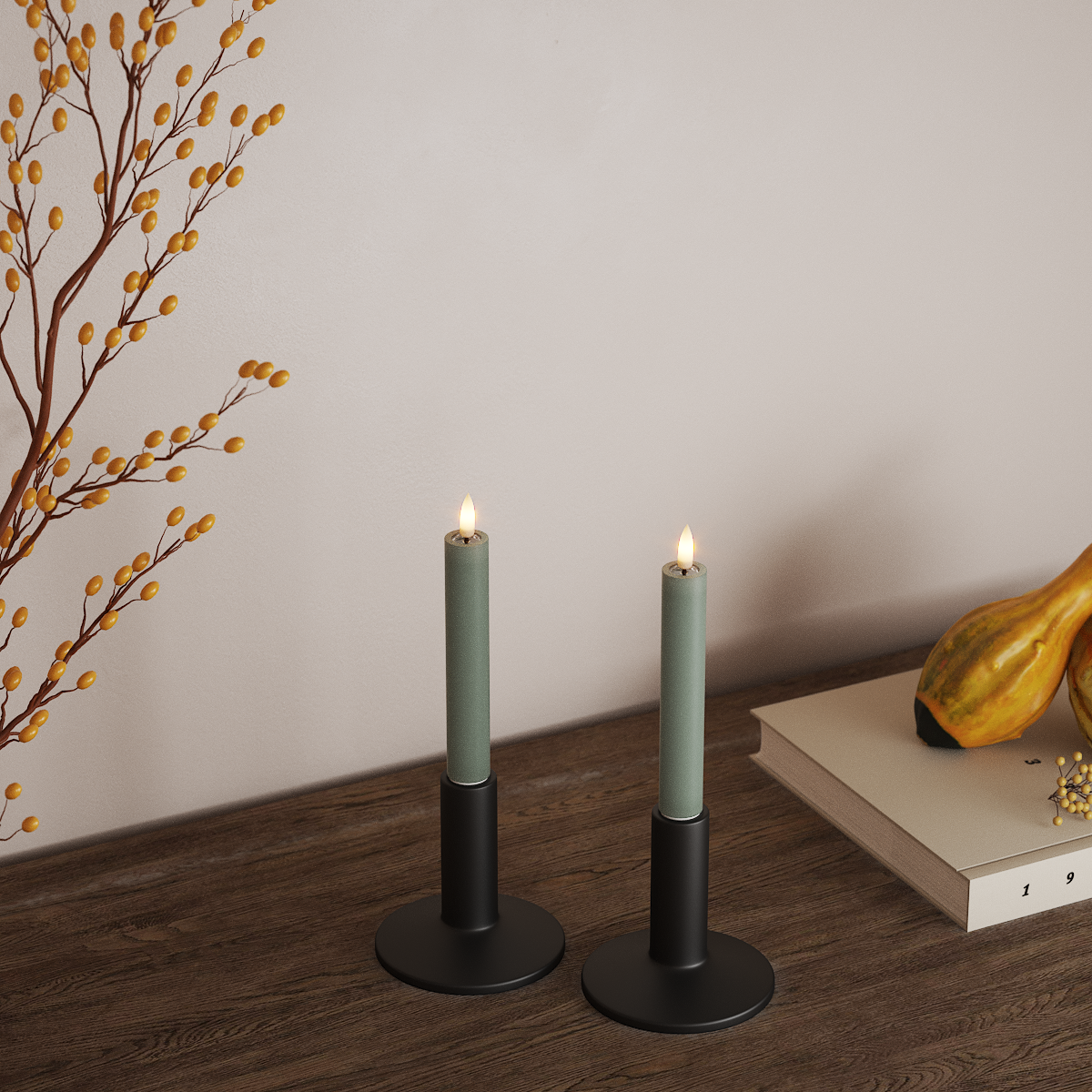 Deluxe Homeart Korunka LED 2 ks, Ø 2 x 15 cm Šalvějově zelená LED korunkové světlo 3