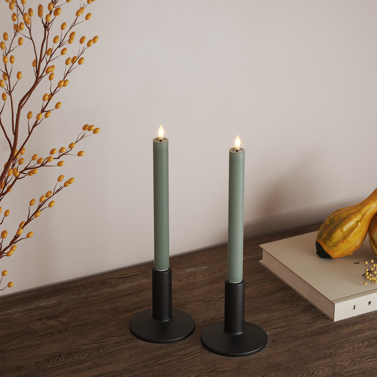 Deluxe Homeart LED Kronljus 2 st, Ø 2 x 24 cm Salviagrön LED Kronljus 3