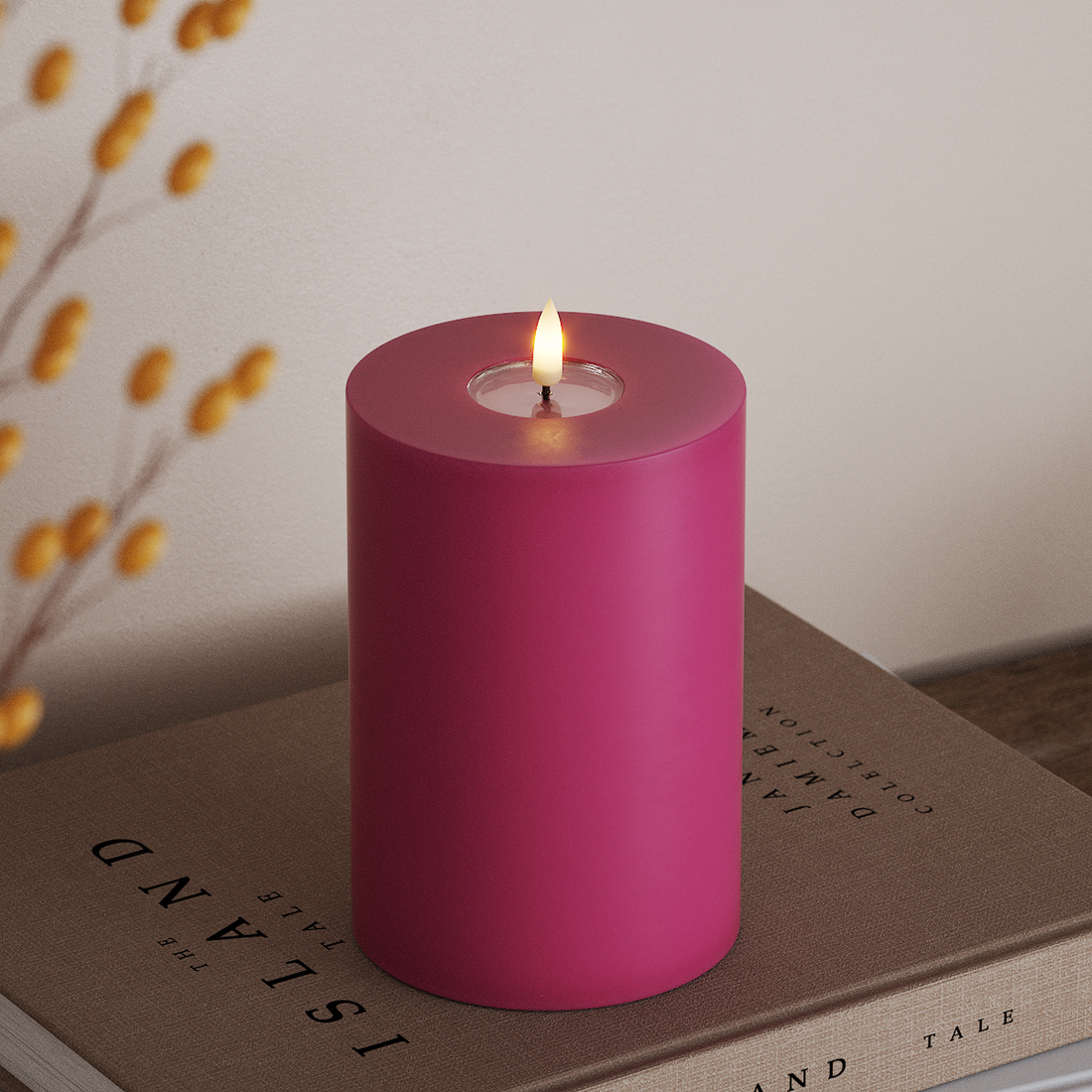 Deluxe Homeart LED Bloklys Ø 10 x 15 cm Magenta LED bloklys 4