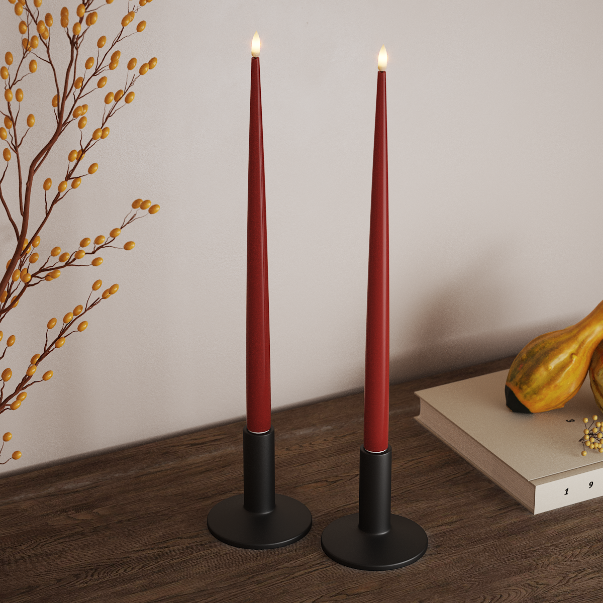 Deluxe Homeart Φωτιστικό κεριού LED με Λάκα, 2 τμχ 38 cm Κόκκινο Φως κεριού LED 3