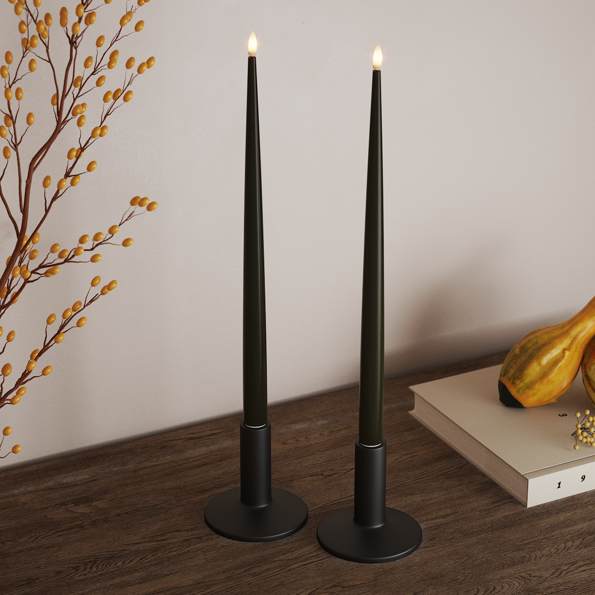 Deluxe Homeart Φωτιστικό κεριού LED με Λάκα, 2 τμχ 38 cm Σκούρο πράσινο Φως κεριού LED 3