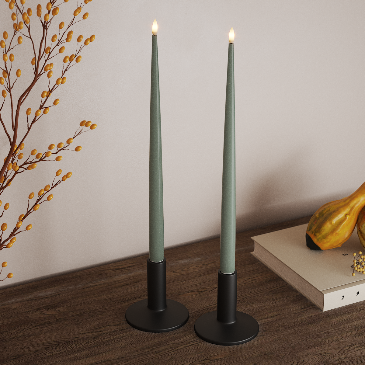 Deluxe Homeart LED Lys med lakk, 2 stk 38 cm Salviegrønn LED stearinlys 3