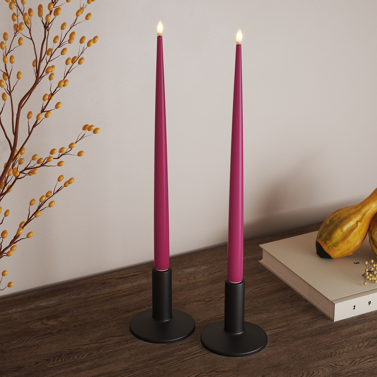 Deluxe Homeart Φωτιστικό κεριού LED με Λάκα, 2 τμχ 38 cm Μαγέντα Φως κεριού LED 3