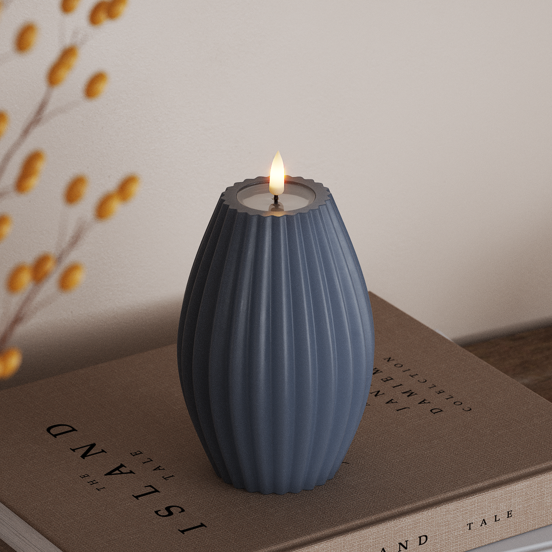 Deluxe Homeart LEDs Vela canelada D 10 x A 15 cm Azul gelo LEDs Vela canelada 4