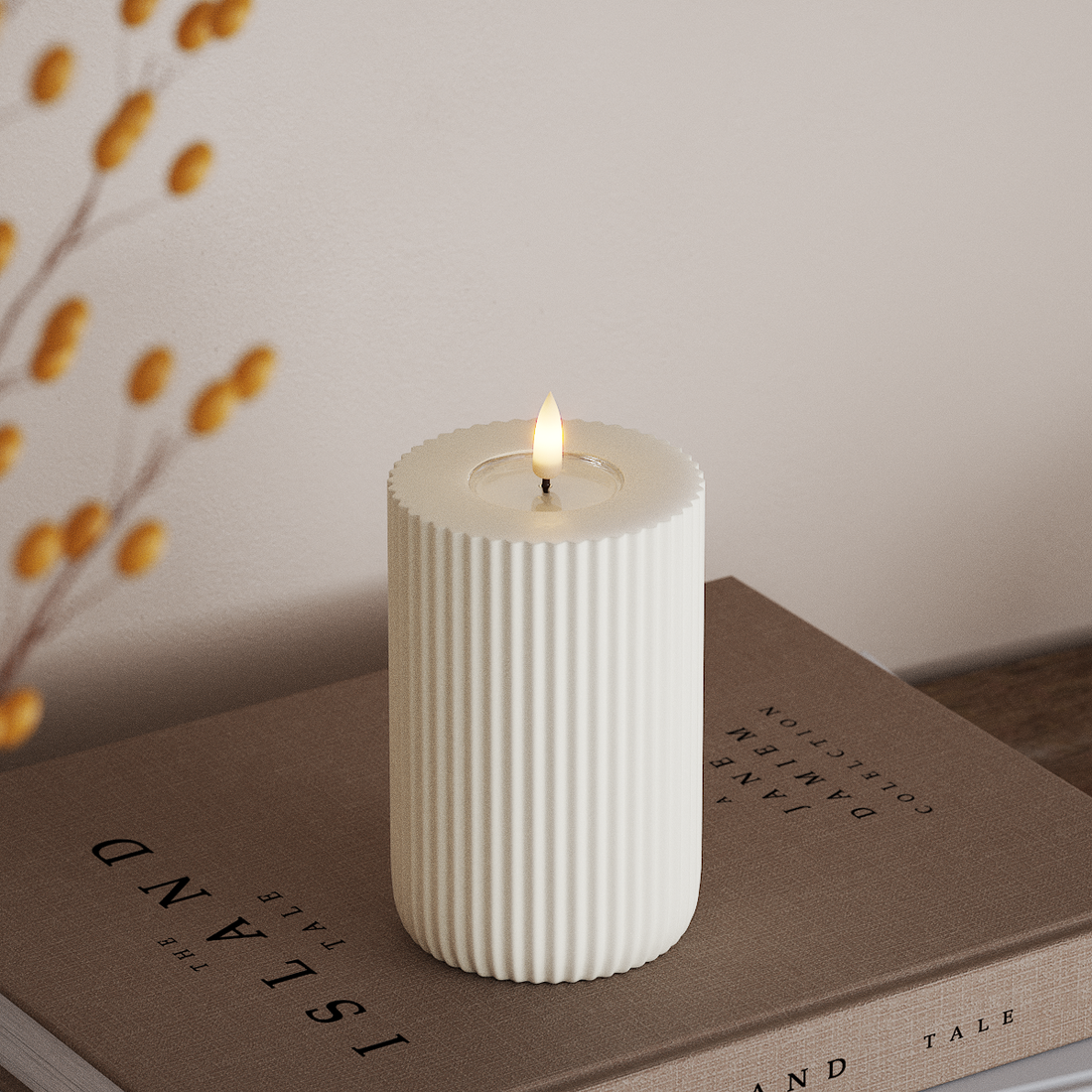 Deluxe Homeart Solid Stripe LED Bloklys Ø 8 X 12,5 Cm Hvid LED Shape 4