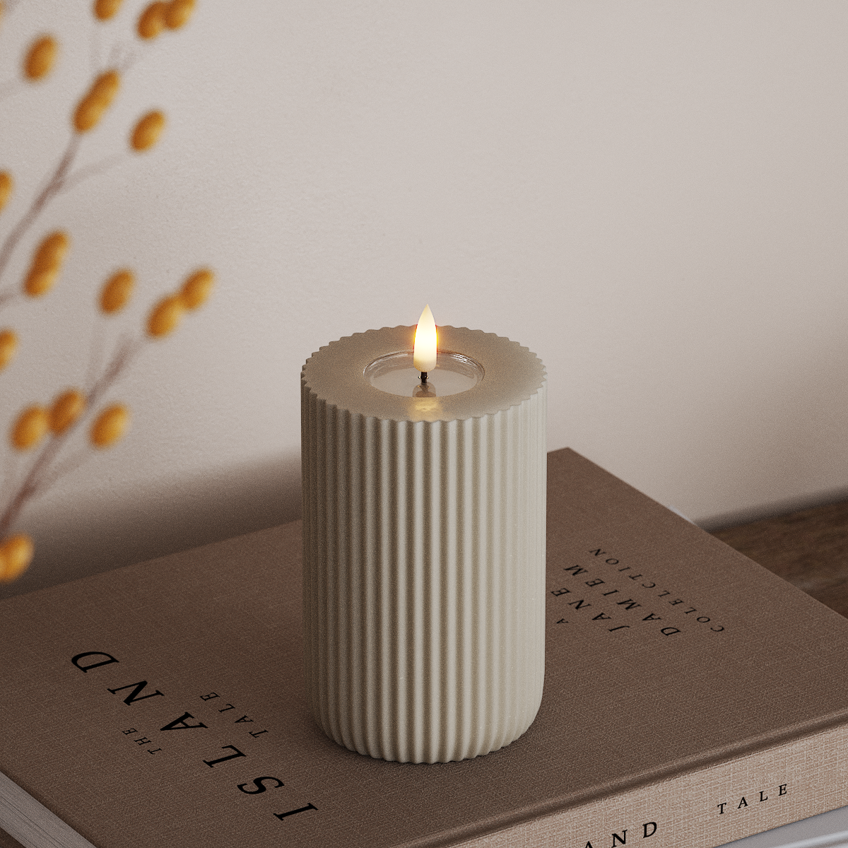 Deluxe Homeart Solid Stripe LEDs Vela pilar Ø8 X 12,5cm Areia Forma LED 3