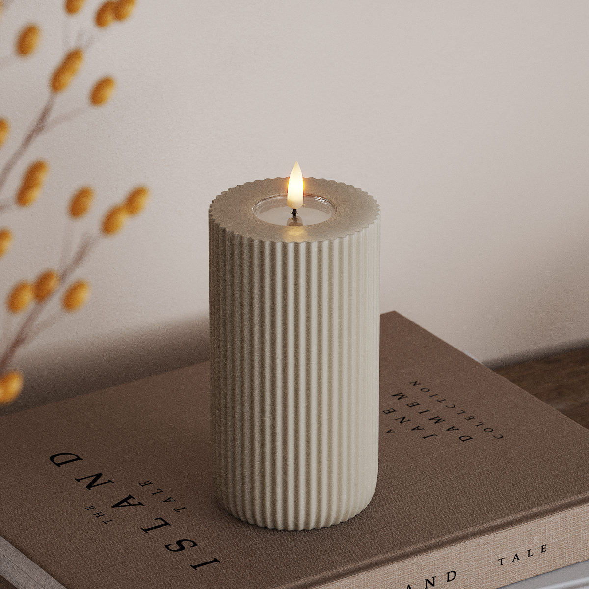 Deluxe Homeart Solid Stripe LED Blockljus Ø 8 X 15 Cm Sand LED Form 3