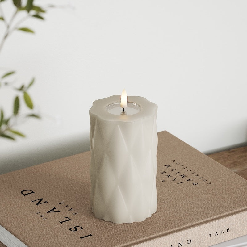 Deluxe Homeart Harlequin LED Bloklys Ø 7,5 x 12,5 cm Sand