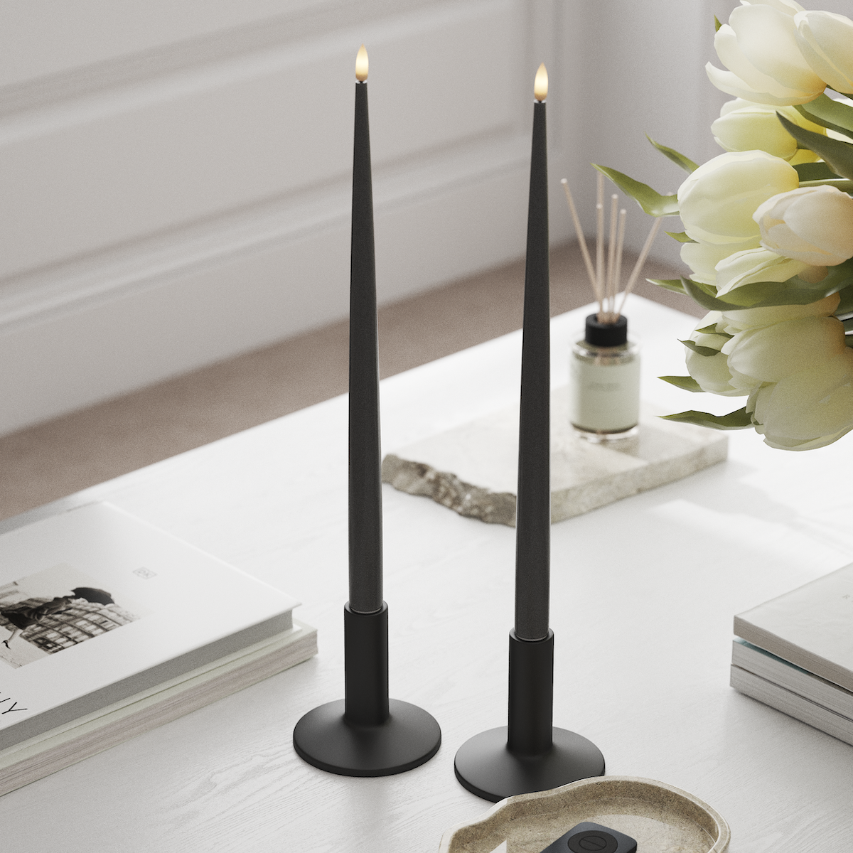 Deluxe Homeart Φωτιστικό κεριού LED με Λάκα, 2 τμχ 38 cm Γκρι Φως κεριού LED 1