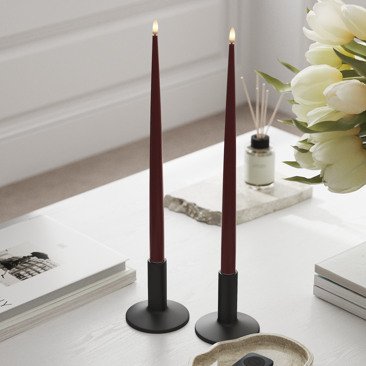 Deluxe Homeart Φωτιστικό κεριού LED με Λάκα, 2 τμχ 38 cm Μπορντό Φως κεριού LED 1