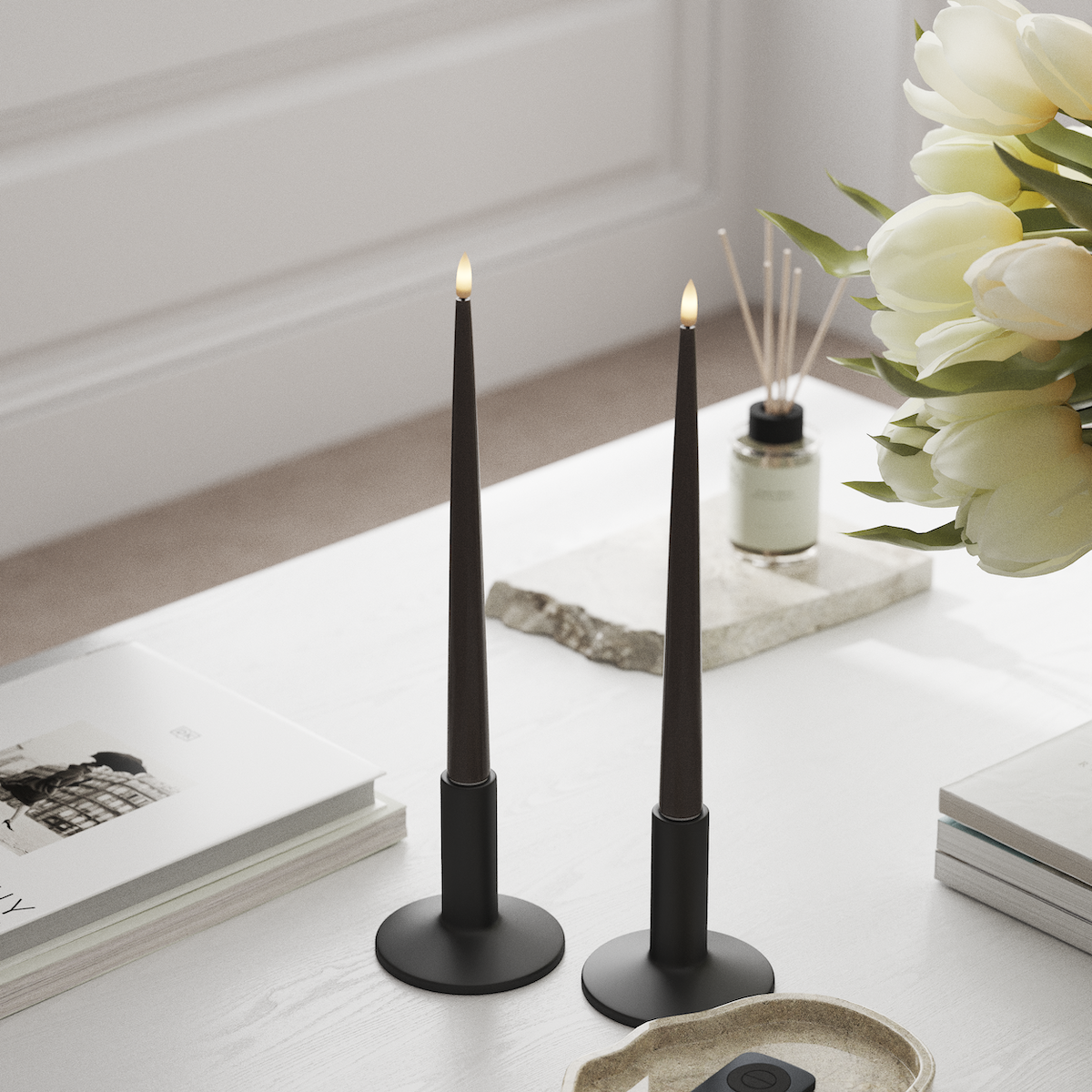 Deluxe Homeart Φωτιστικό κεριού LED με Λάκα, 2 τεμάχια 28 cm Μόκα Φως κεριού LED 1