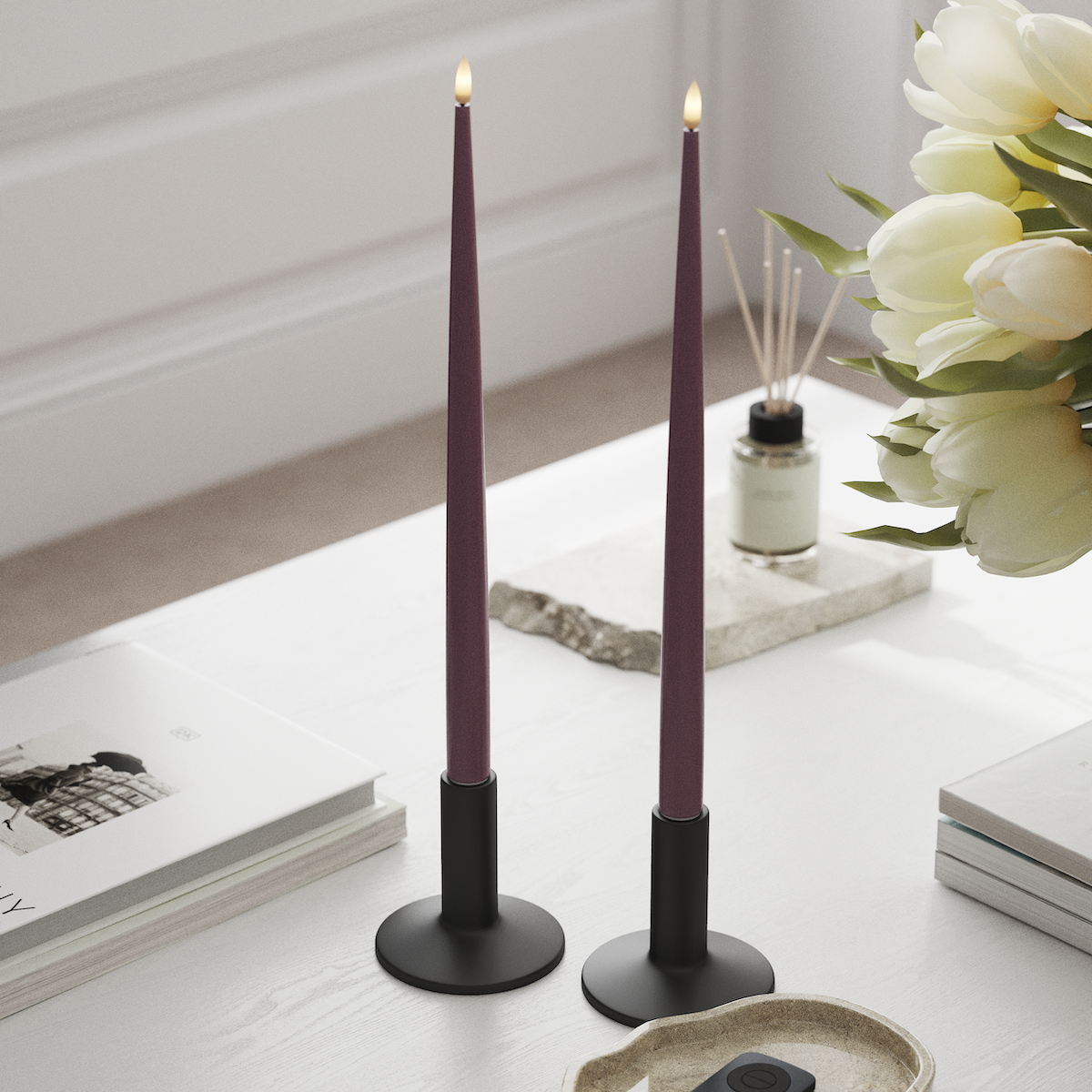 Deluxe Homeart Φωτιστικό κεριού LED με Λάκα, 2 τμχ 38 cm Ανοιχτό μωβ Φως κεριού LED 1