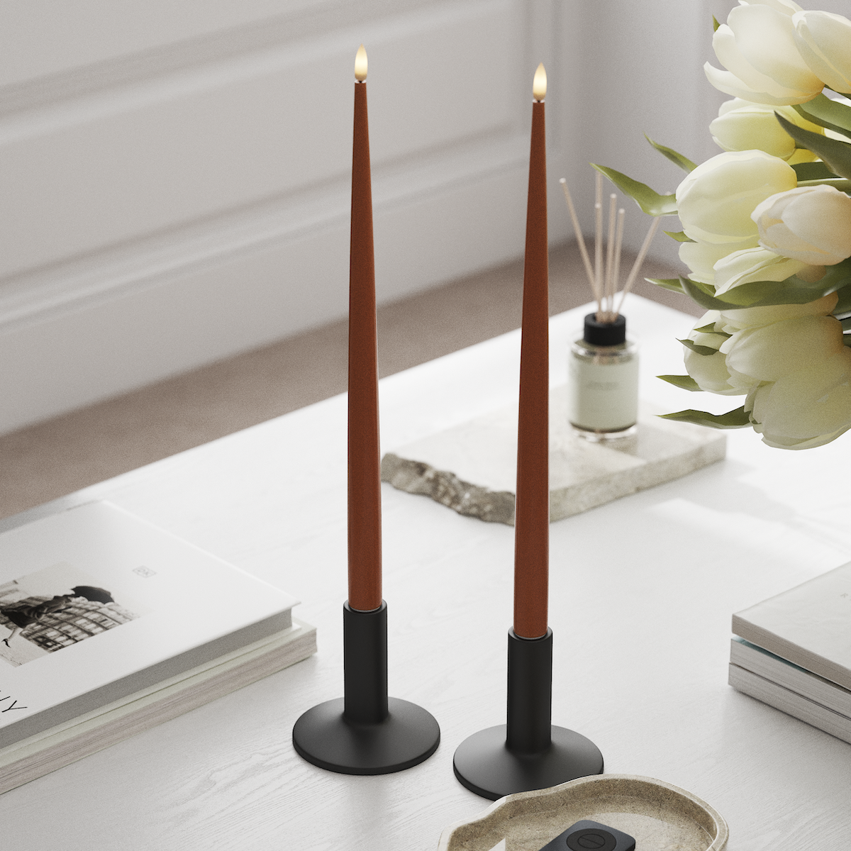 Deluxe Homeart LED Lys med lakk, 2 stk 38 cm Oransje LED stearinlys 1