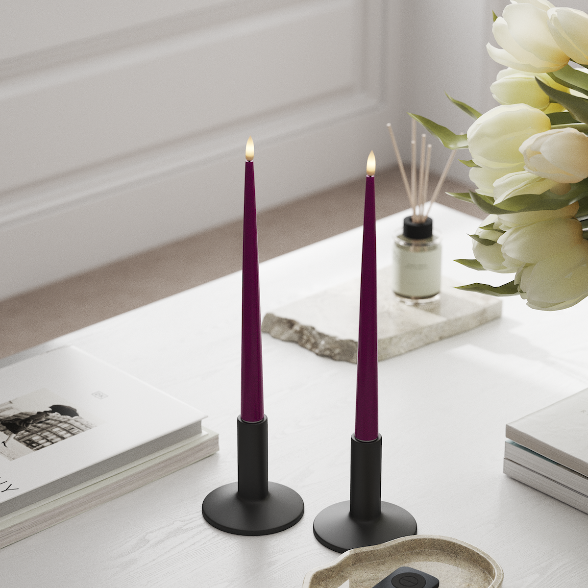 Deluxe Homeart LED gyertyalámpa Lakkal, 2 db 28 cm Ibolya LED gyertyafény 1