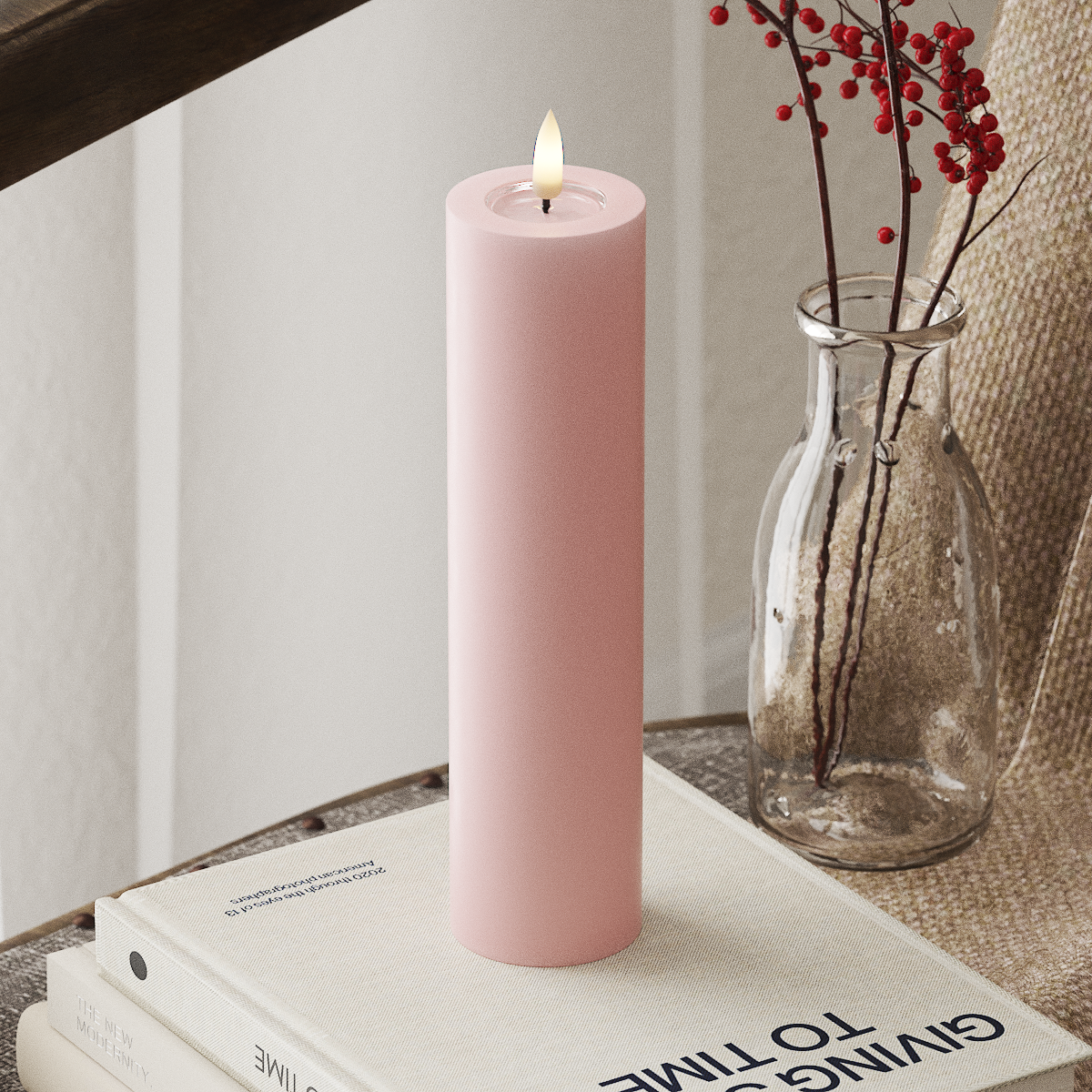 Deluxe Homeart LED Bloklys Ø 5 x 20 cm Lyserød LED bloklys 4