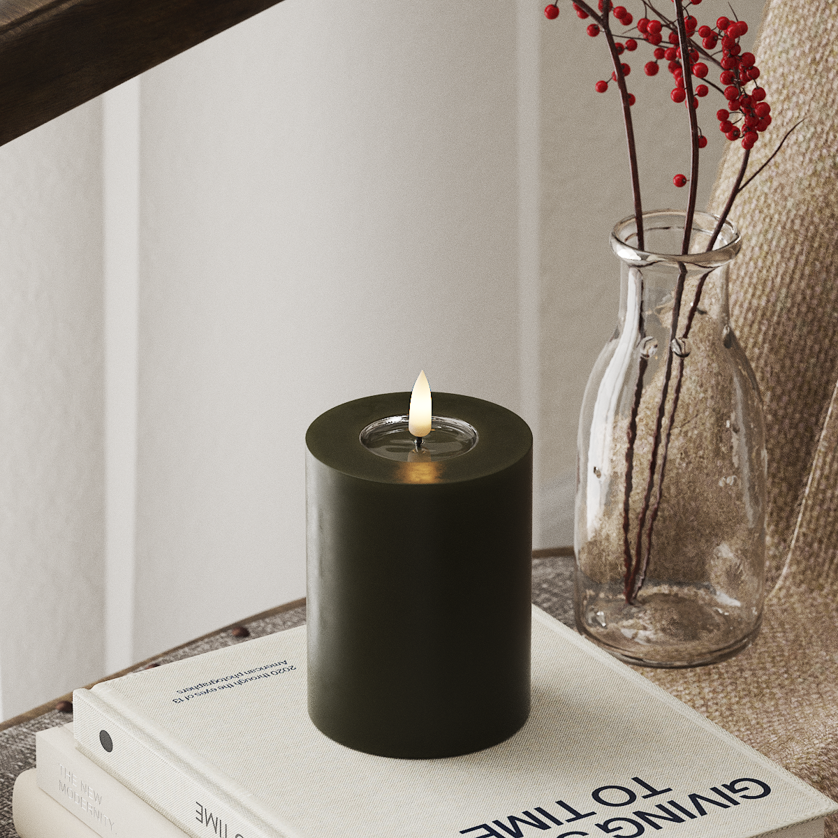 Deluxe Homeart LED Bloklys Ø 7,5 x 10 cm Mørkegrøn LED bloklys 4