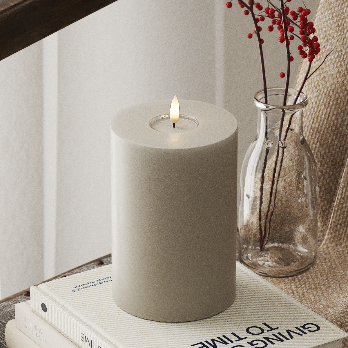 Deluxe Homeart LED Bloklys Ø 10 x 15 cm Sand LED bloklys 4