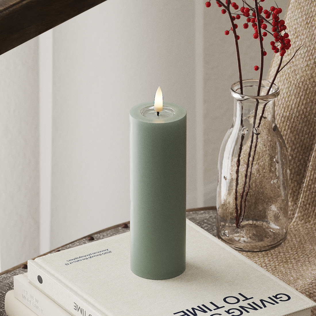 Deluxe Homeart LED blokk lámpa Ø 5 x 15 cm Zsályazöld LED blokk lámpa 4