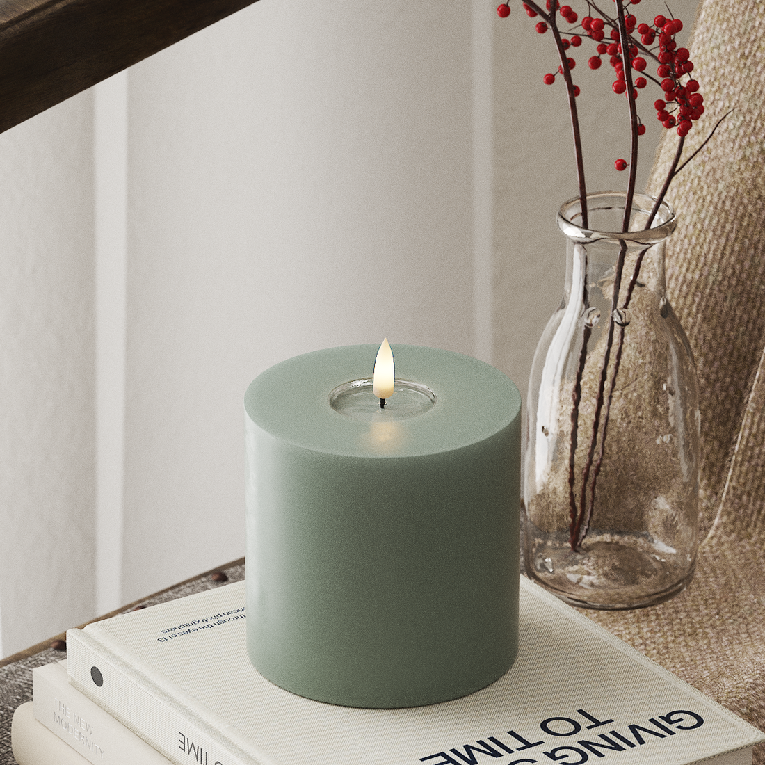 Deluxe Homeart LED blokk lámpa Ø 10 x 10 cm Zsályazöld LED blokk lámpa 4