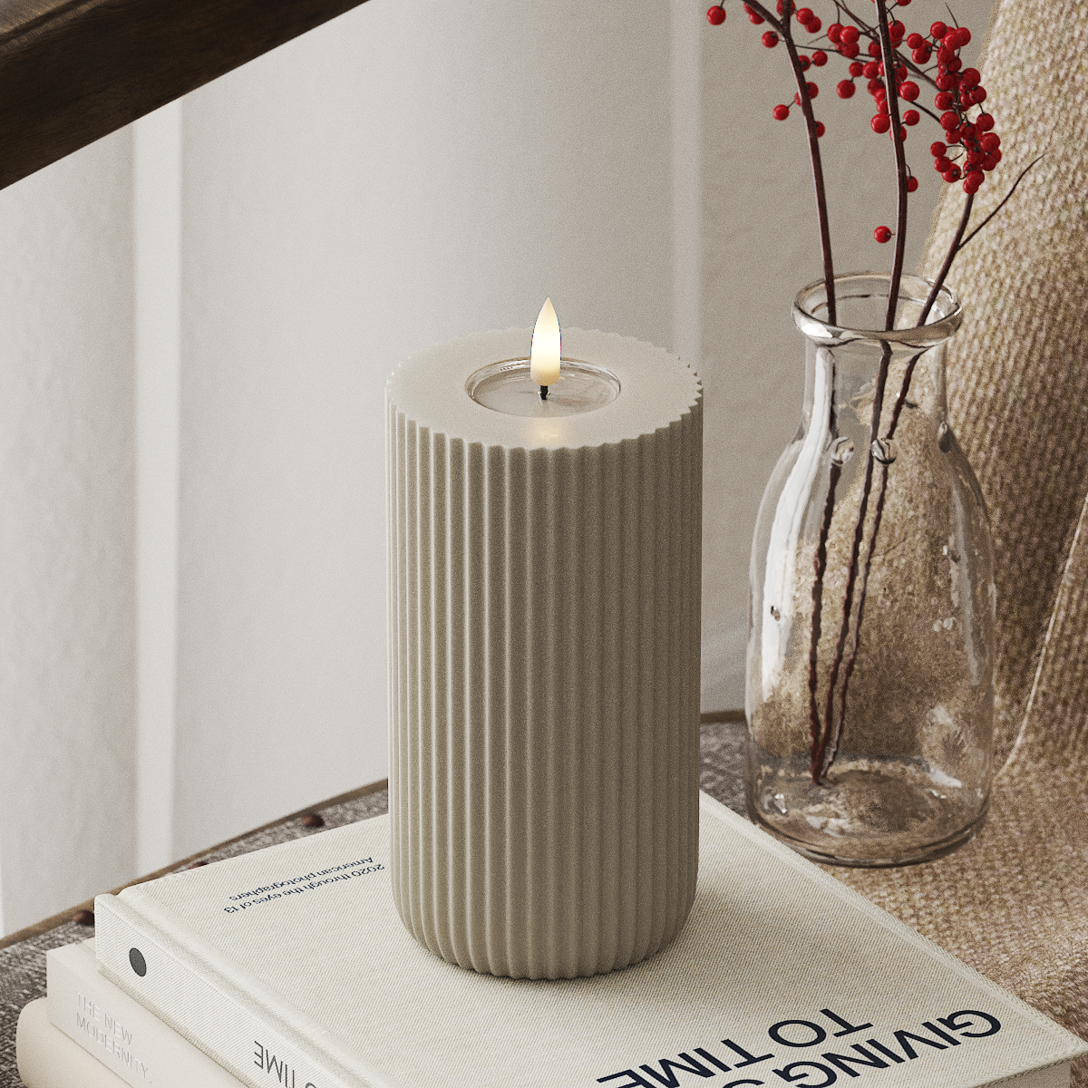 Deluxe Homeart Solid Stripe LED Blockljus Ø 8 X 15 Cm Sand LED Form 4