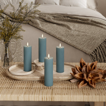 LED Blockljus Ø 5 x 15 cm Jadegrön + 4 st