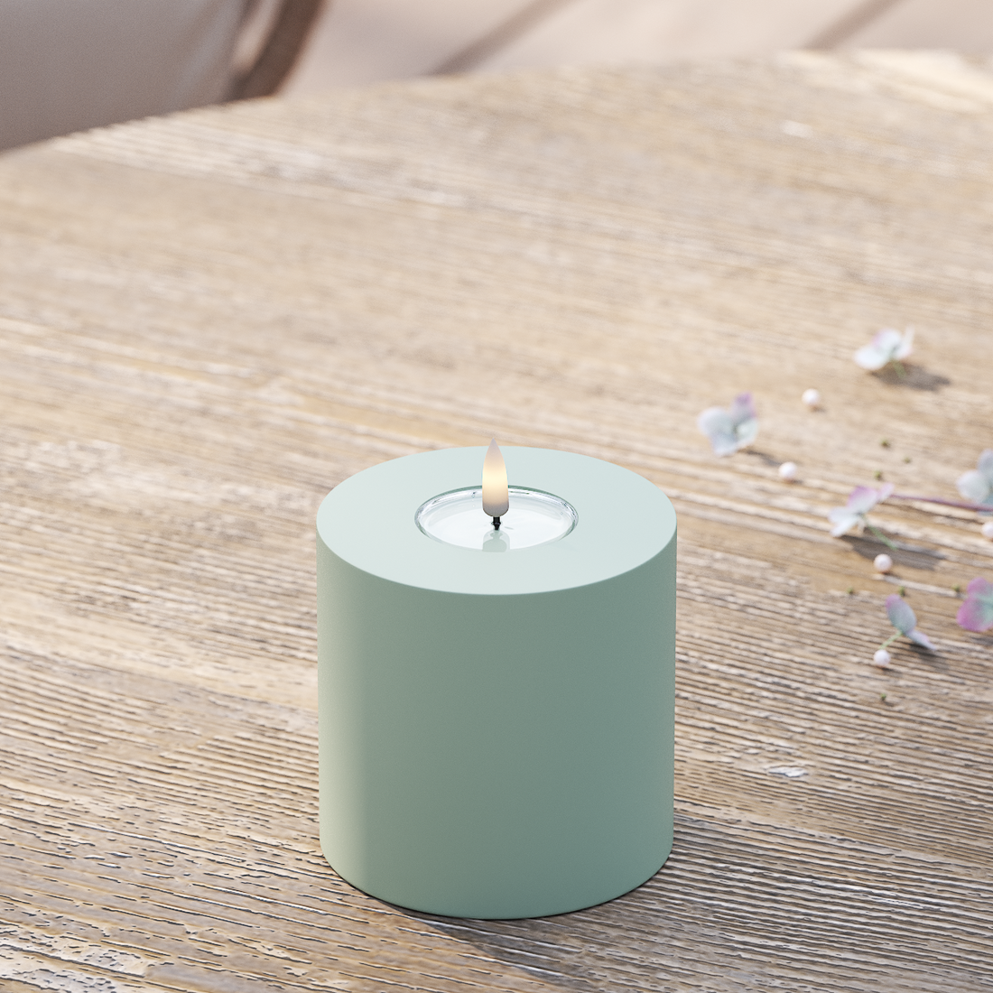 Deluxe Homeart Udendørs LED Bloklys Ø 10 x 10 cm Salvie grøn LED udendørslys bloklys 2