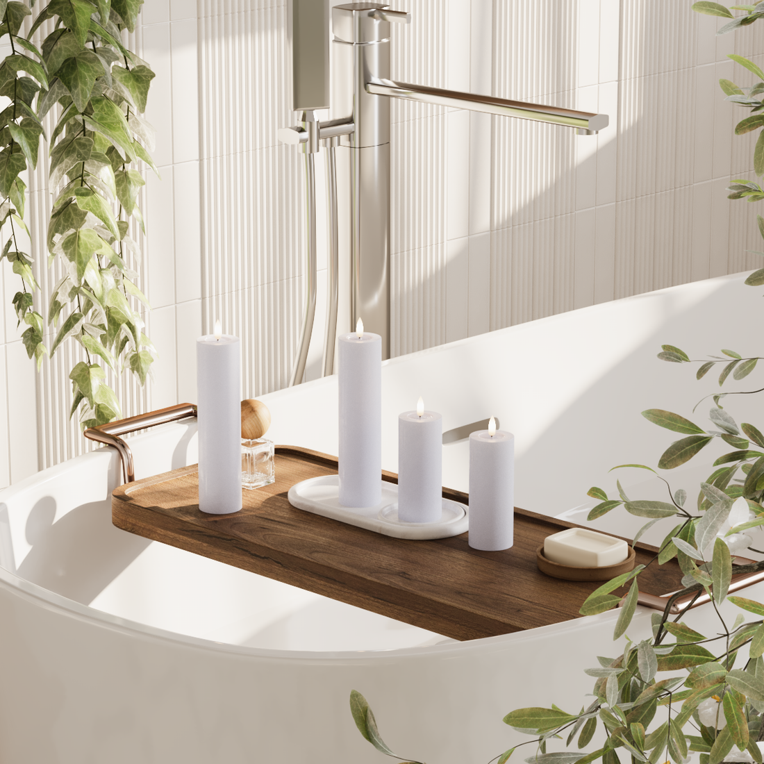 Deluxe Homeart LED bloklys pakke - Støvet blå - 2x 5 x 12,5 | 2x 5 x 20 cm pakke 1