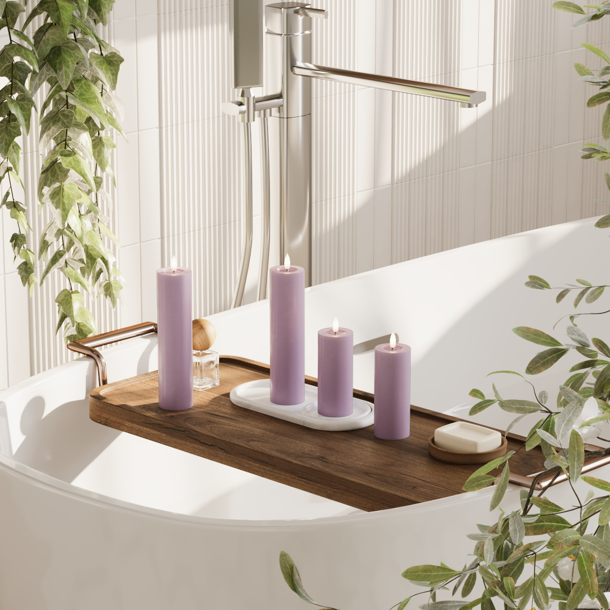 Deluxe Homeart LED blokklyspakke - Lys lilla - 2x 5 x 12,5 cm | 2x 5 x 20 pakke 2