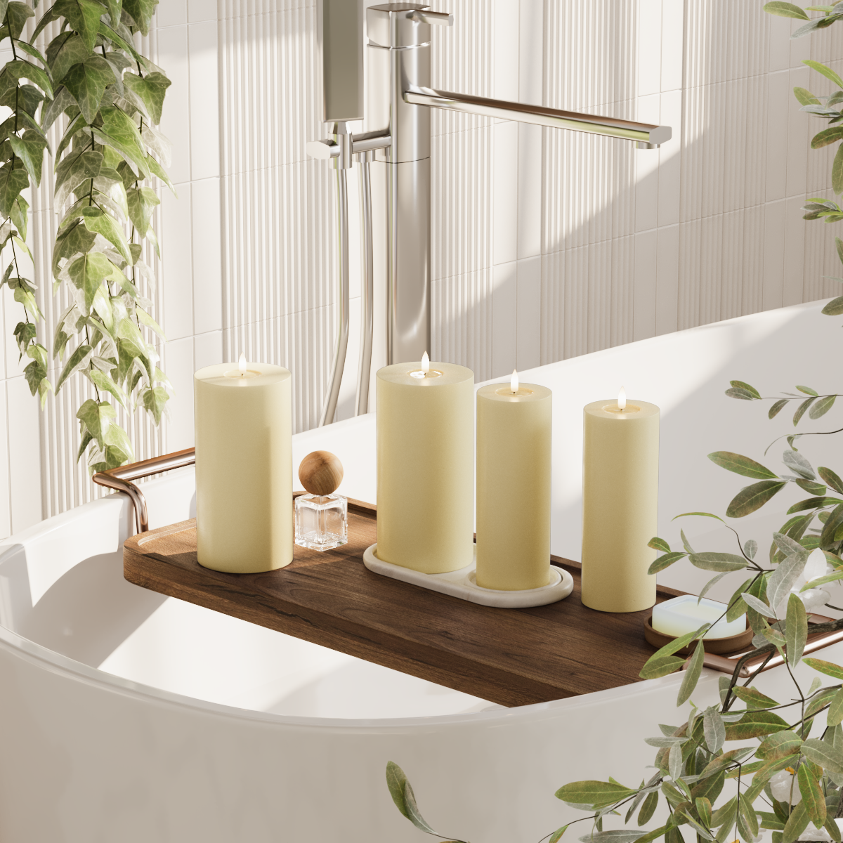 Deluxe Homeart LED bloklys pakke - Lysegul - 2x 7,5 x 20 | 2x 10 x 20 cm pakke 2