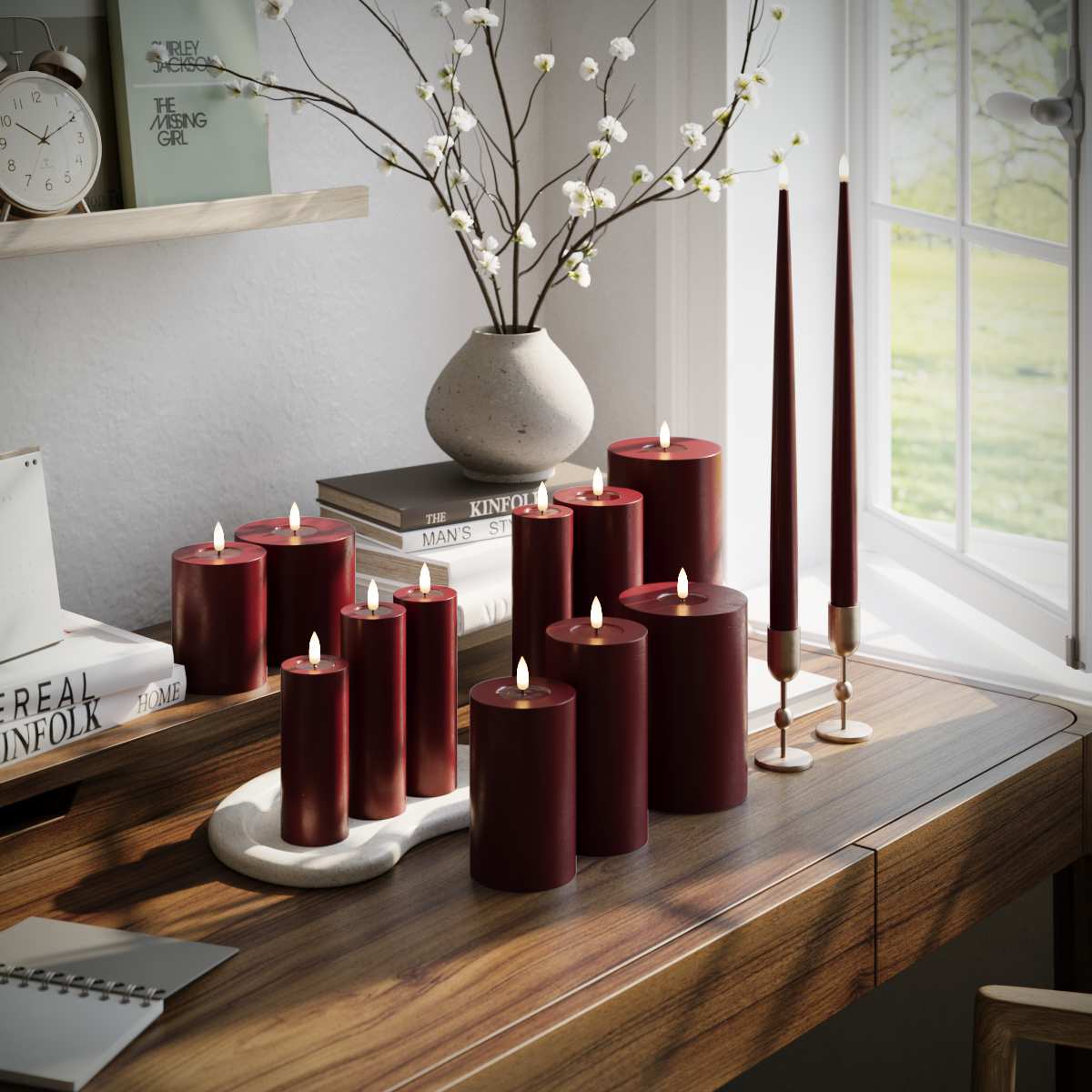 Deluxe Homeart LED stearinlys pakke - Bourgogne - 5 x 10 + 12,5 + 15 + 20 | 7,5 x 10 + 12,5 + 15 + 20 | 5 x 10 + 15 + 20 | 2 stk 38 cm pakke 1